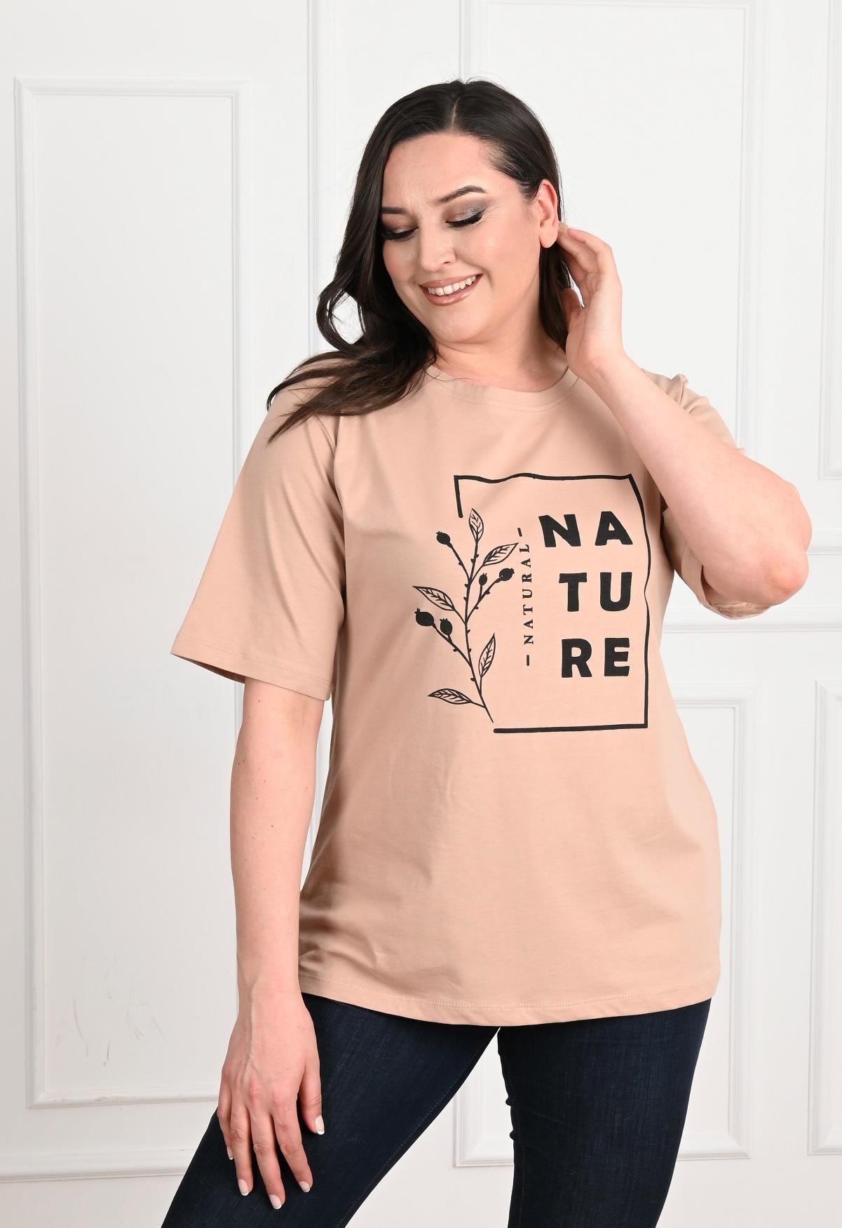 Kadın Bisiklet Yaka Baskılı Büyük Beden T-SHIRT 9902-22