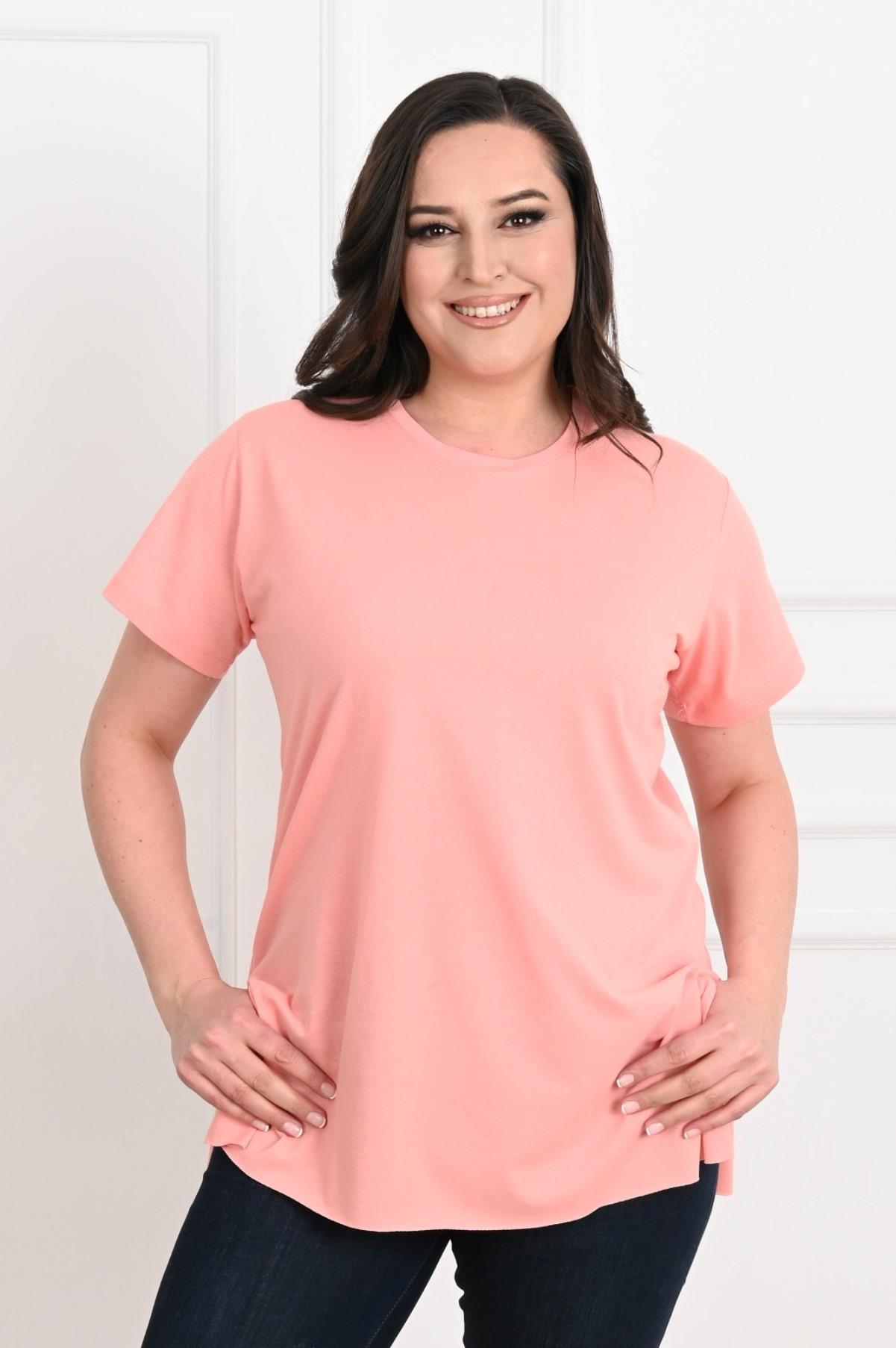Kadın Bisiklet Yaka Yırtmaç Detaylı Büyük Beden Tshirt 9633-22