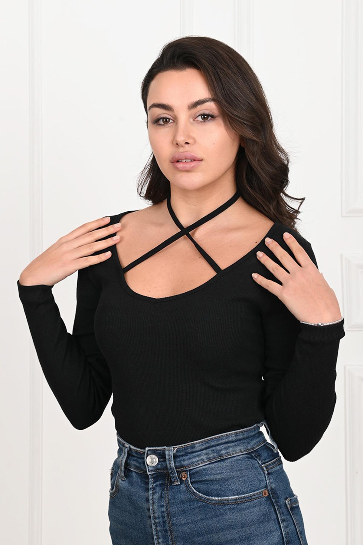 Kadın Boyun Askılı Bluz 1418-23