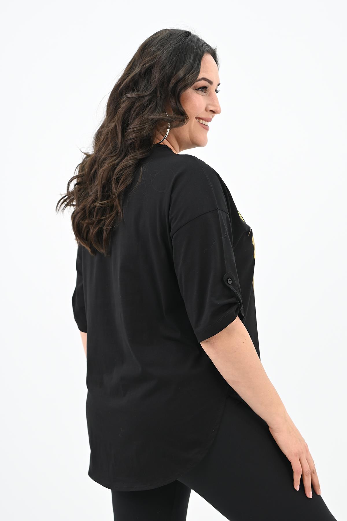Kadın Büyük Beden Baskı Detaylı T-shirt 1773-2-24
