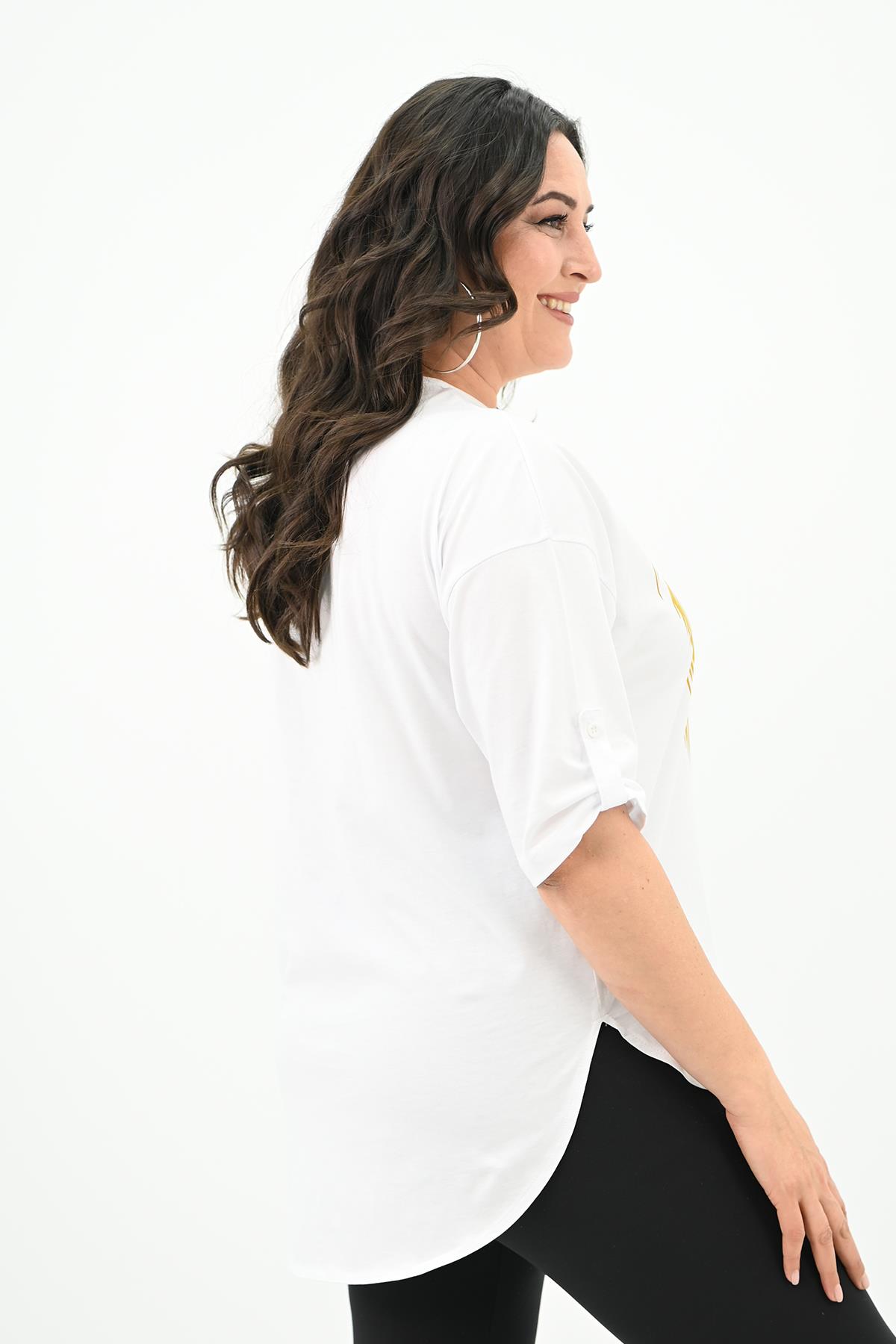 Kadın Büyük Beden Baskı Detaylı T-shirt 1773-2-24