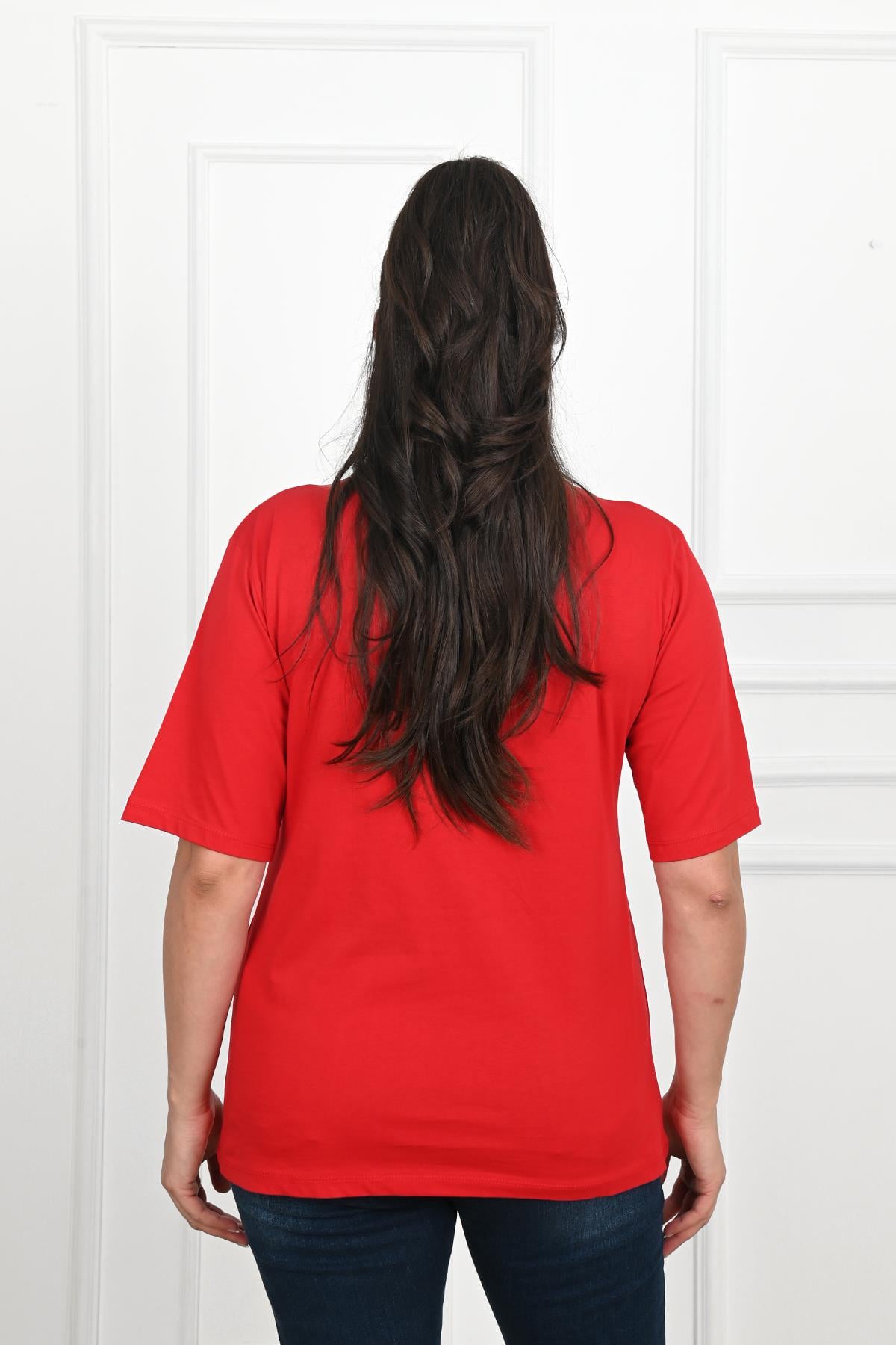 Kadın Büyük Beden Çiçekli Düşkapanı Baskılı T-Shirt 1573-23