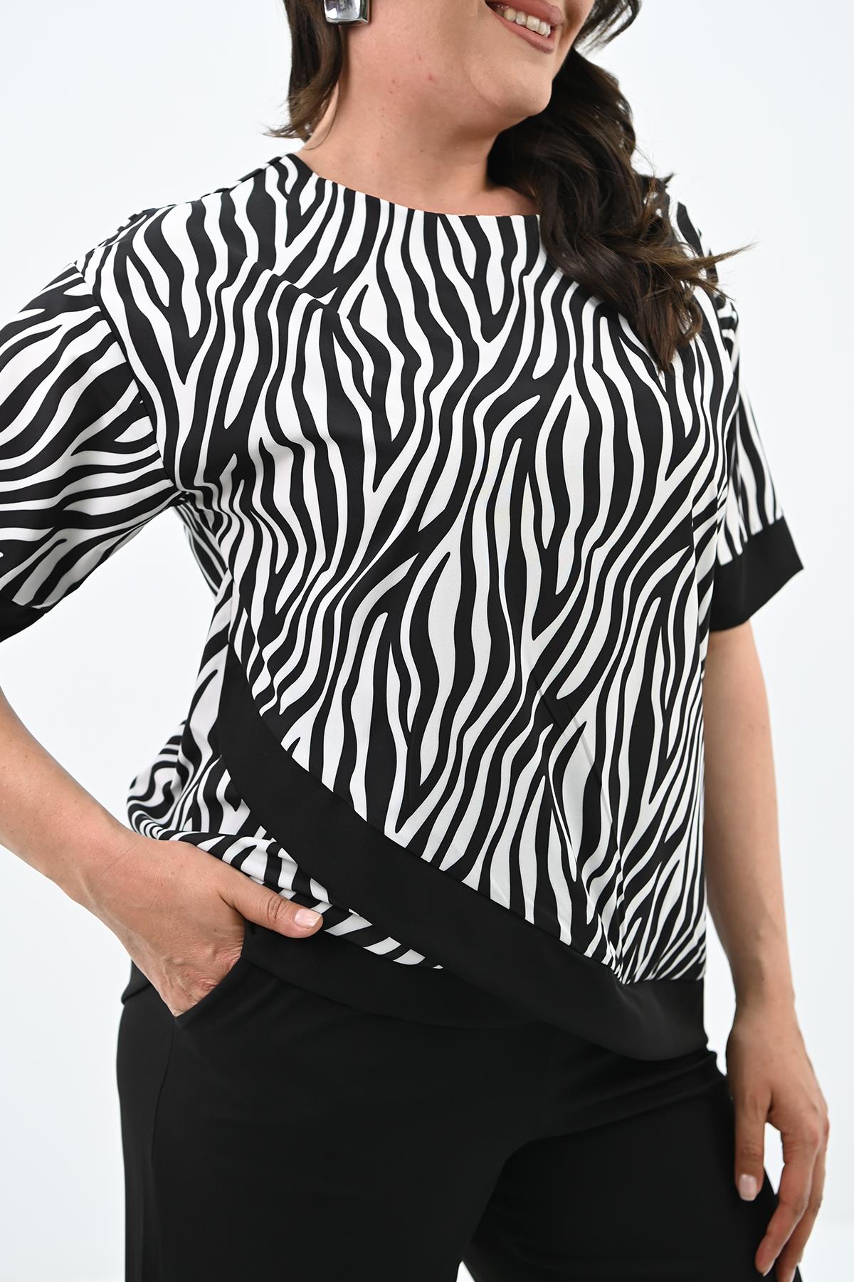 Kadın Büyük Beden Desen Baskılı T-shirt Takım 8110-24