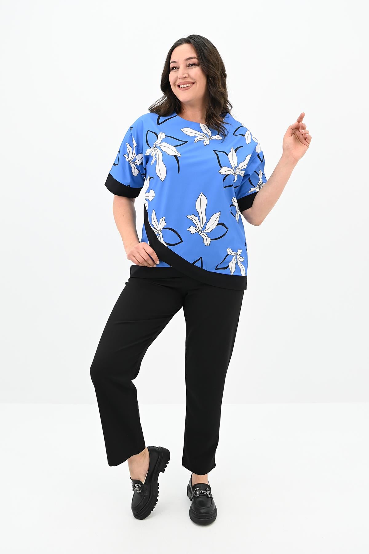 Kadın Büyük Beden Desen Baskılı T-shirt Takım 8110-24
