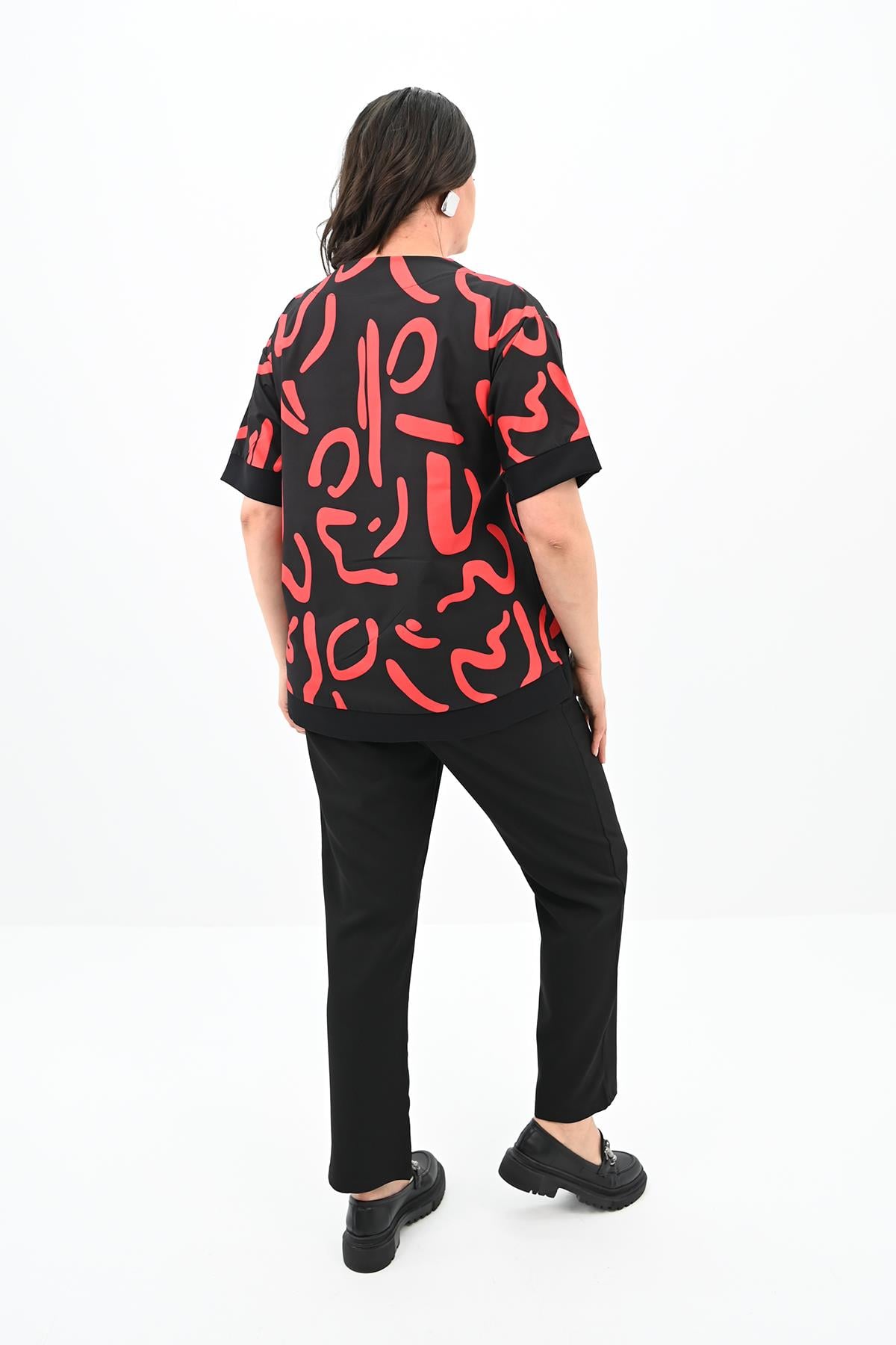 Kadın Büyük Beden Desen Baskılı T-shirt Takım 8110-24