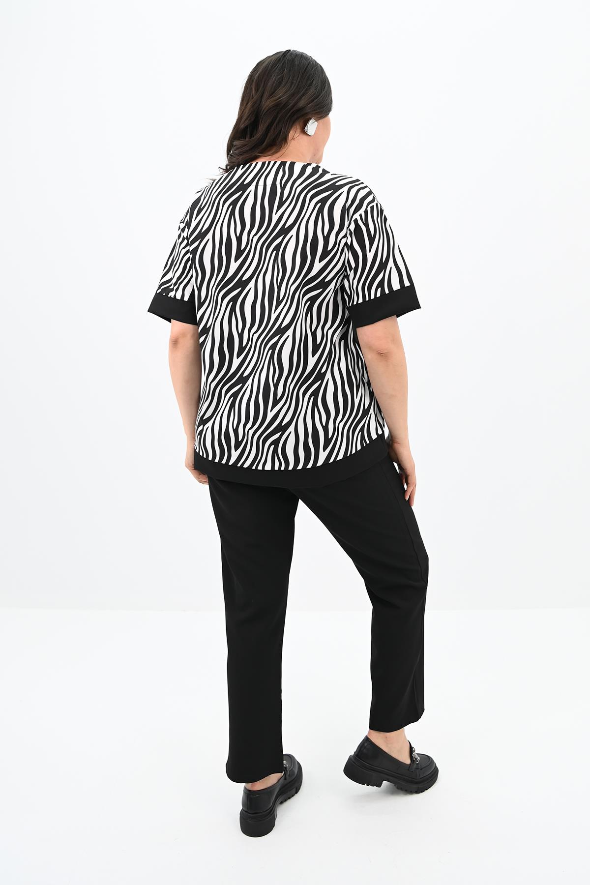 Kadın Büyük Beden Desen Baskılı T-shirt Takım 8110-24