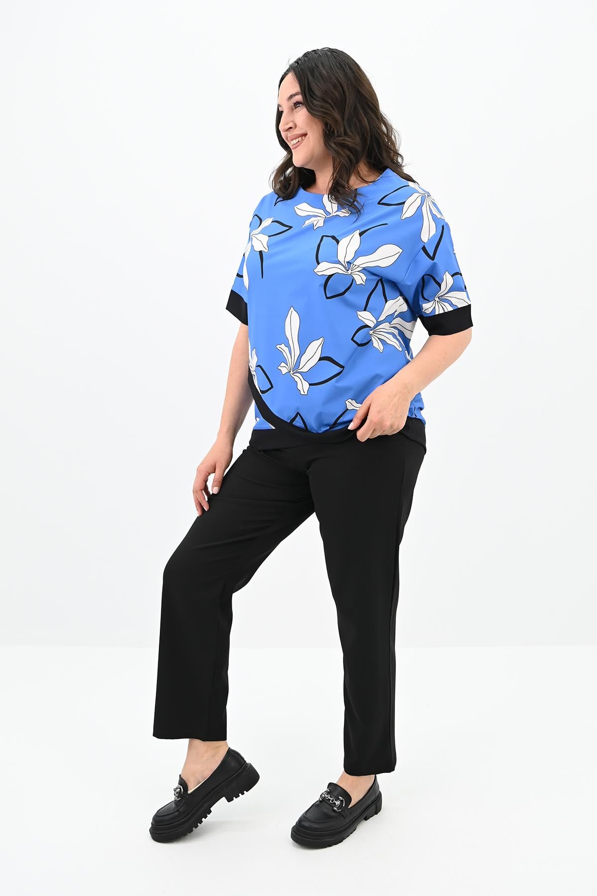 Kadın Büyük Beden Desen Baskılı T-shirt Takım 8110-24