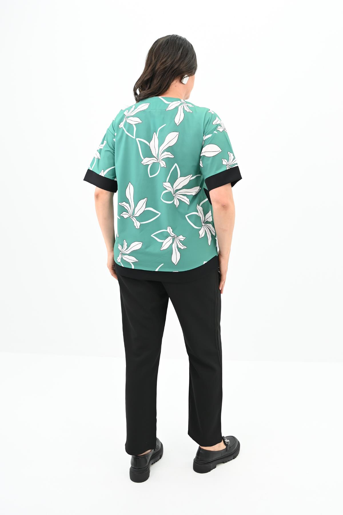 Kadın Büyük Beden Desen Baskılı T-shirt Takım 8110-24