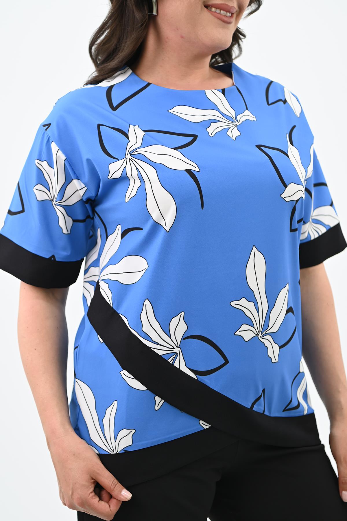 Kadın Büyük Beden Desen Baskılı T-shirt Takım 8110-24