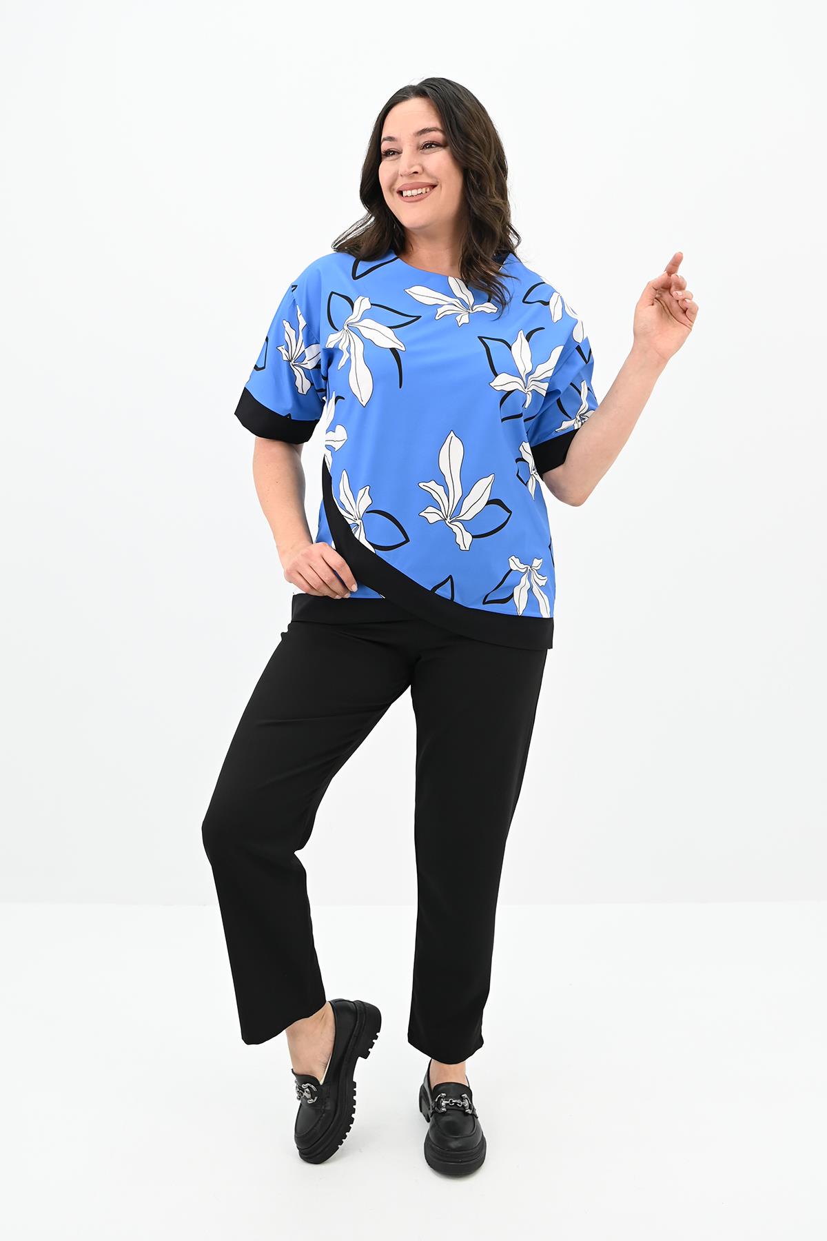 Kadın Büyük Beden Desen Baskılı T-shirt Takım 8110-24