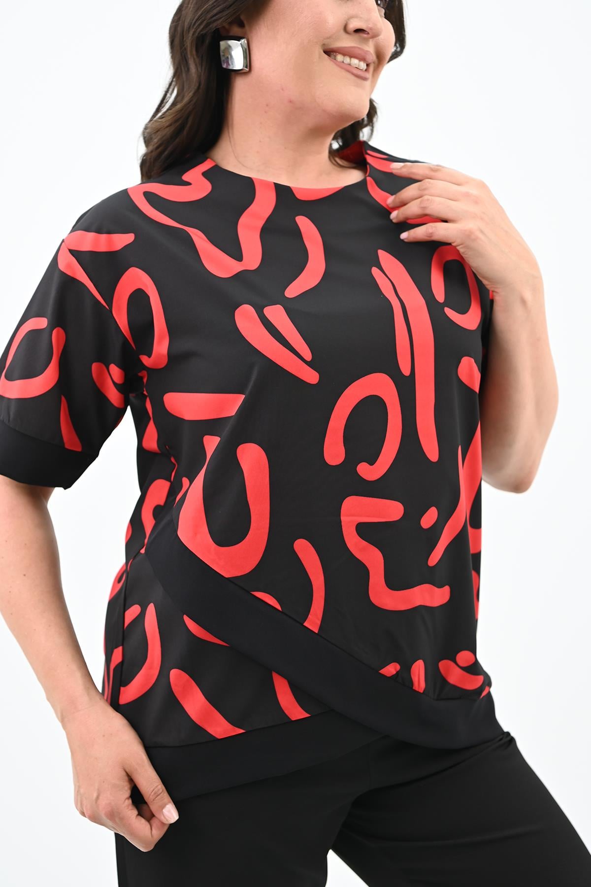 Kadın Büyük Beden Desen Baskılı T-shirt Takım 8110-24