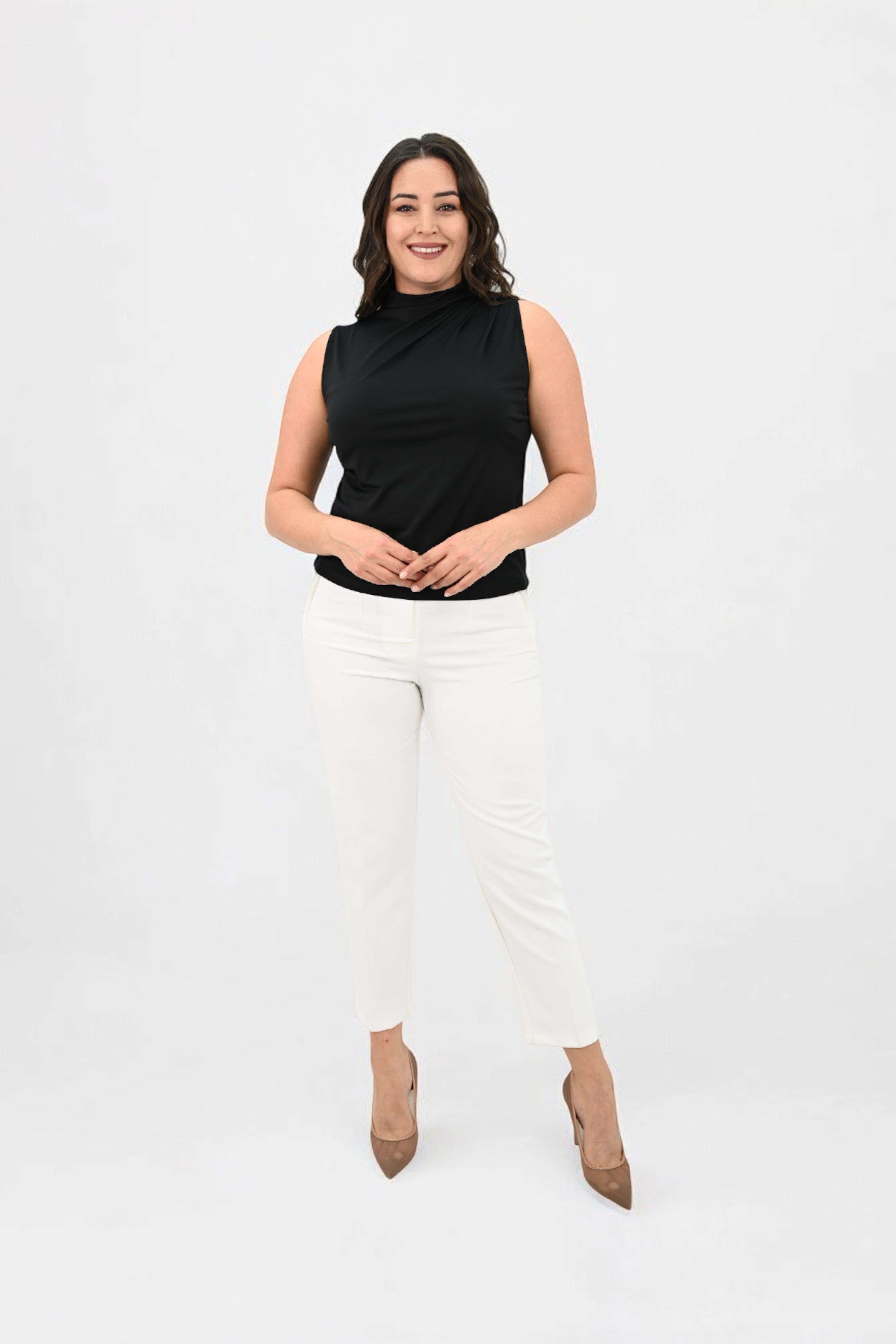 Kadın Büyük Beden Drape Detaylı Dik Yaka Bluz 1851-25
