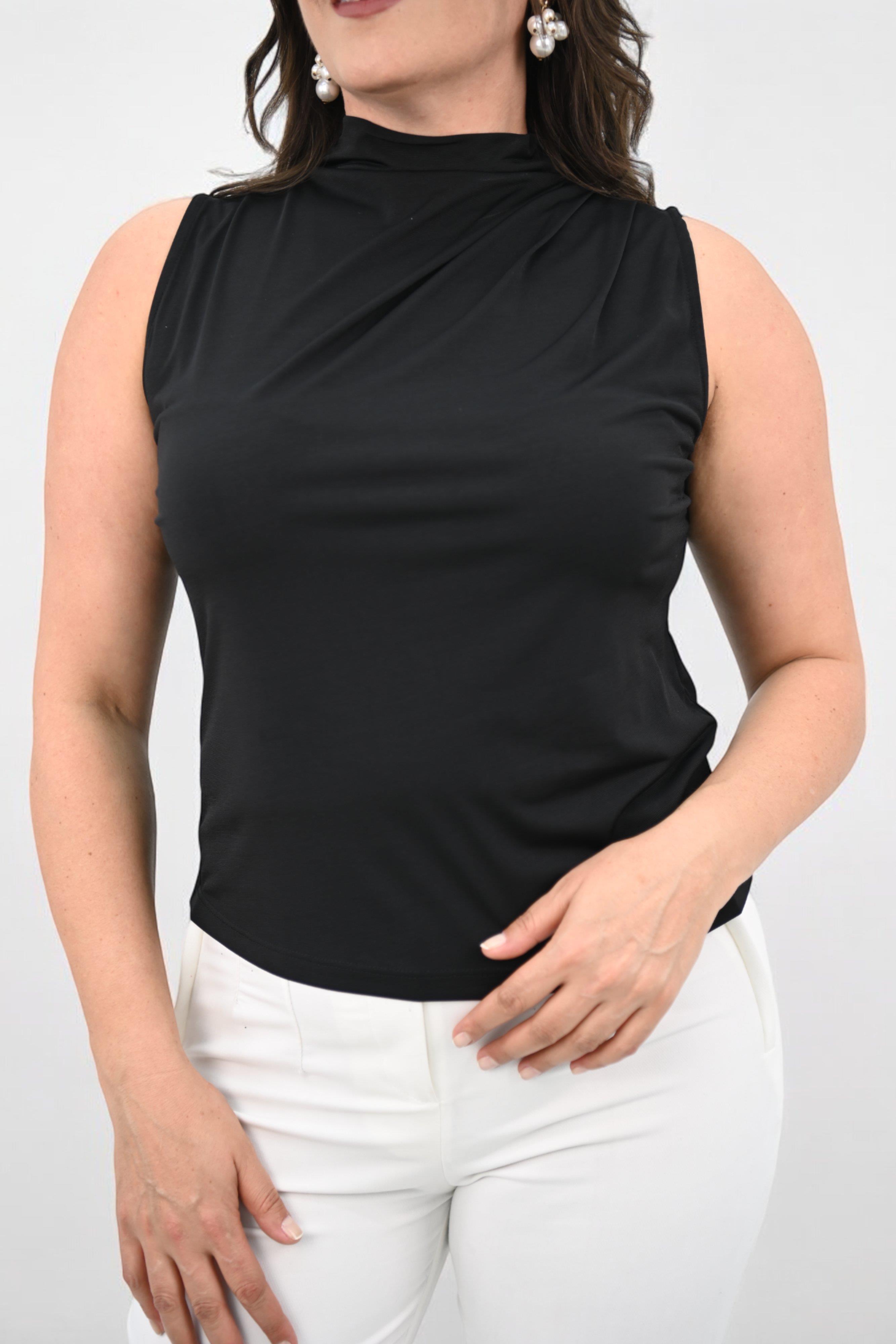 Kadın Büyük Beden Drape Detaylı Dik Yaka Bluz 1851-25