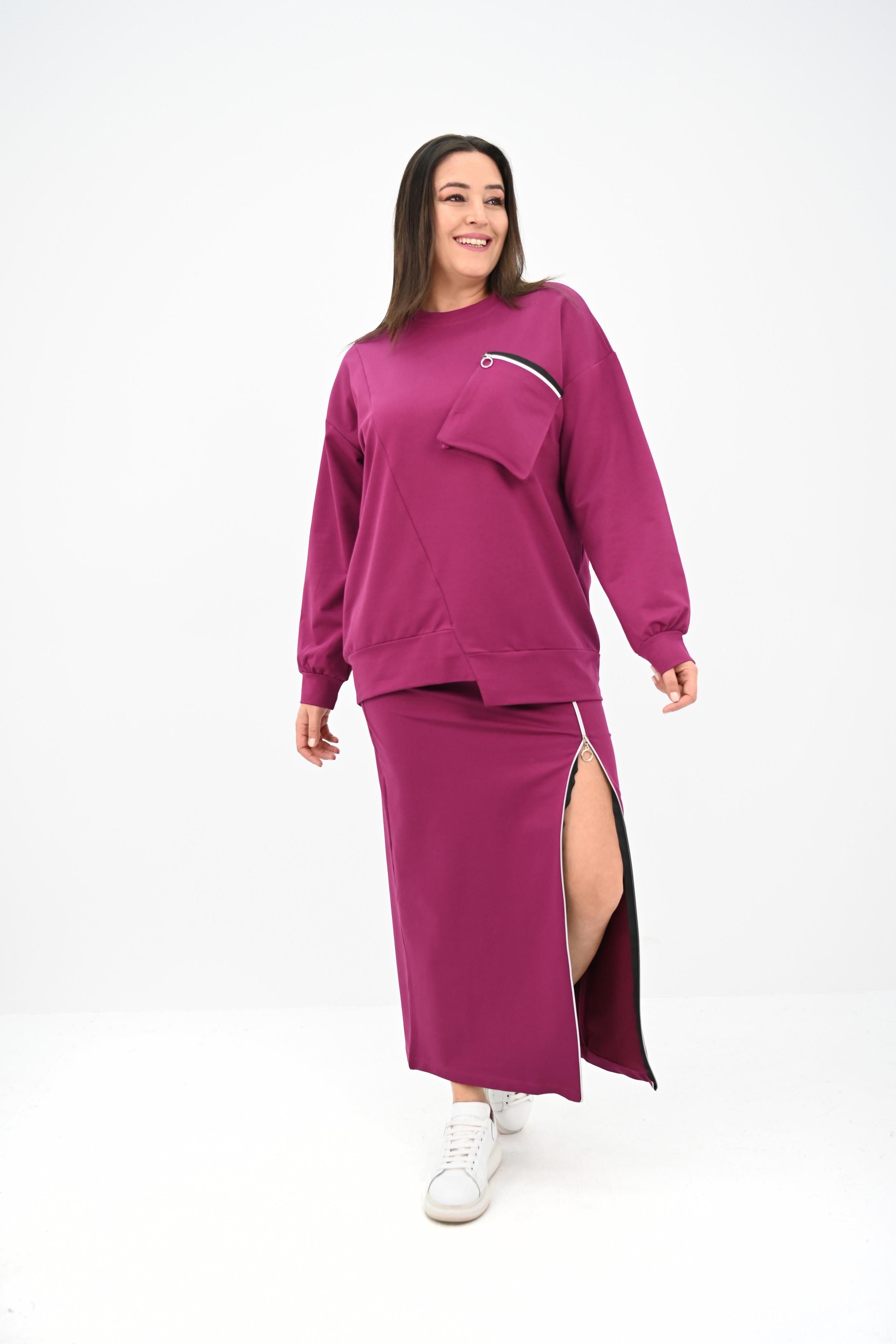Kadın Büyük Beden Fermuar Detaylı Etek Takım 8159-25