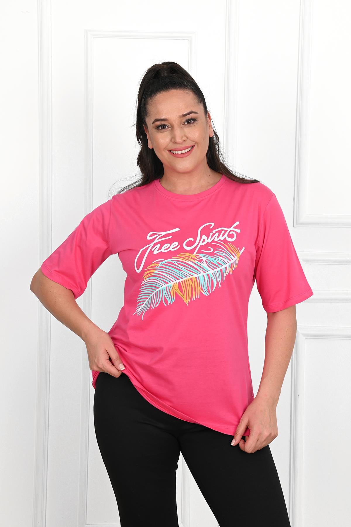 Kadın Büyük Beden Free Spirit Baskılı T-Shirt 1576-23