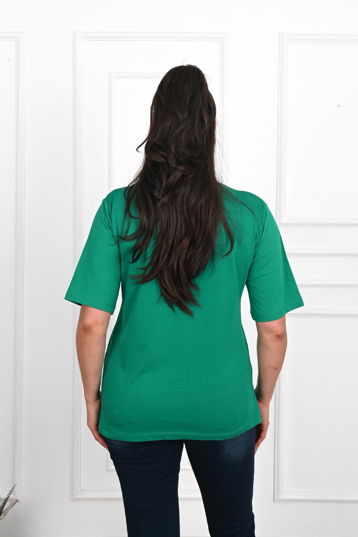 Kadın Büyük Beden Kalp şeklinde Papatya Baskılı T-Shirt 1575-23