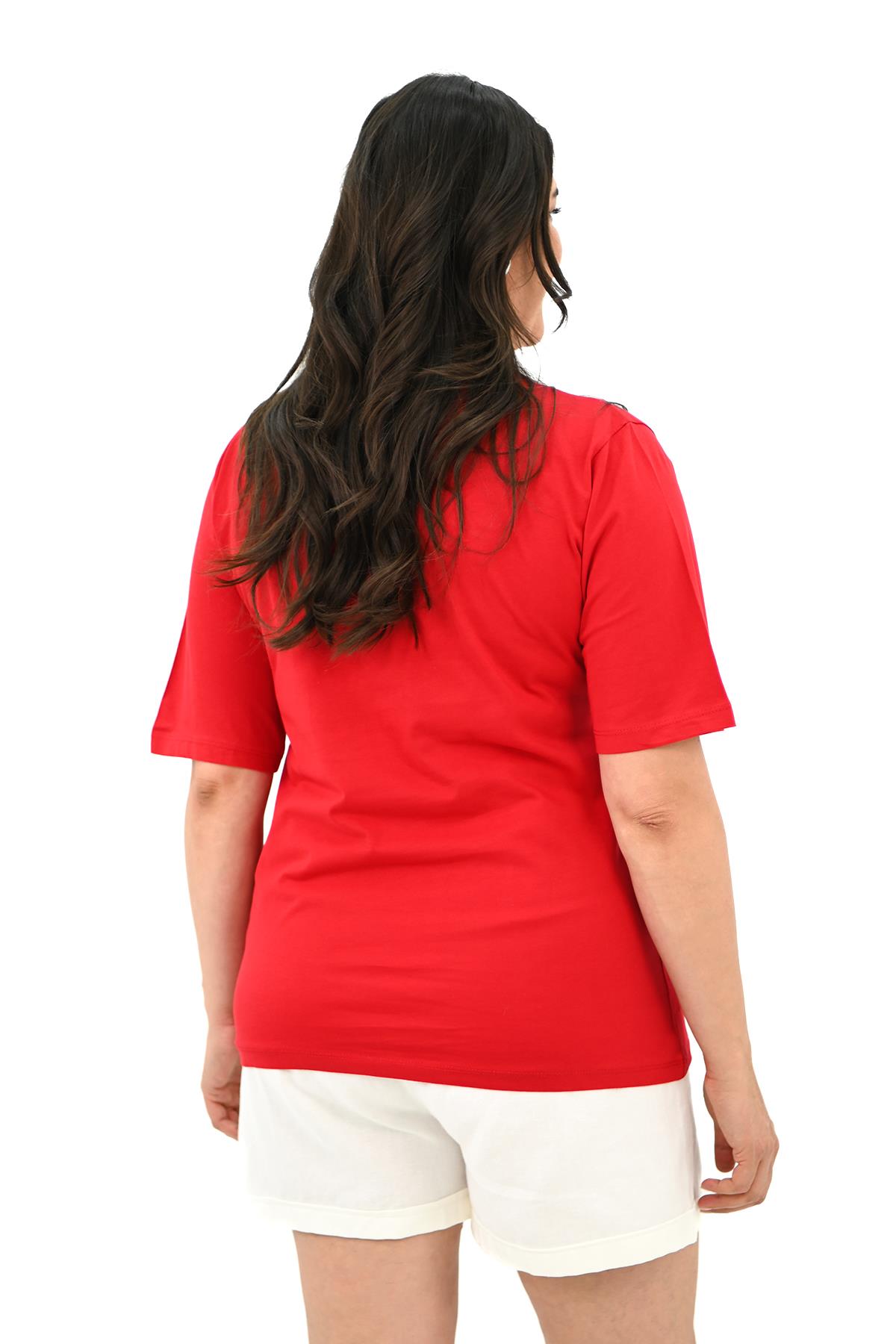 Kadın Büyük Beden Kalp şeklinde Papatya Baskılı T-Shirt 1575-23