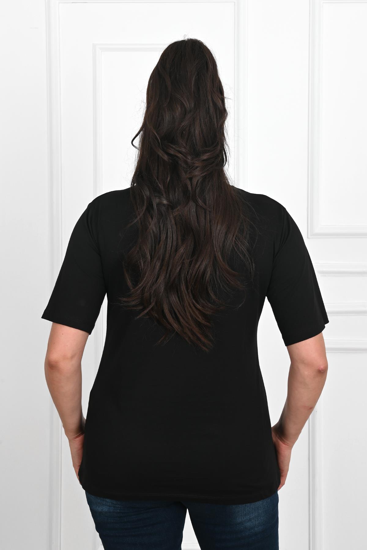 Kadın Büyük Beden Kalp şeklinde Papatya Baskılı T-Shirt 1575-23