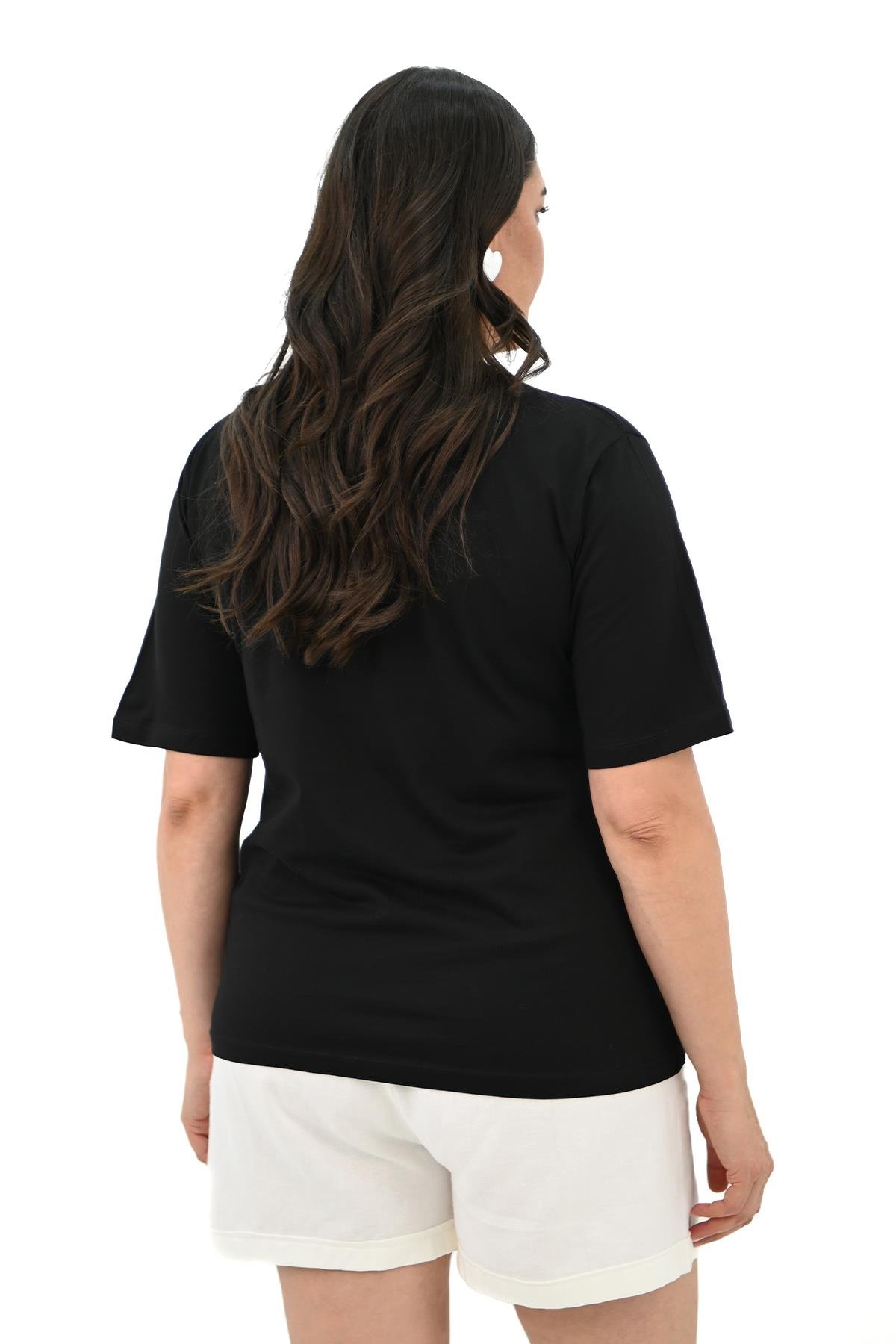 Kadın Büyük Beden Kalp şeklinde Papatya Baskılı T-Shirt 1575-23