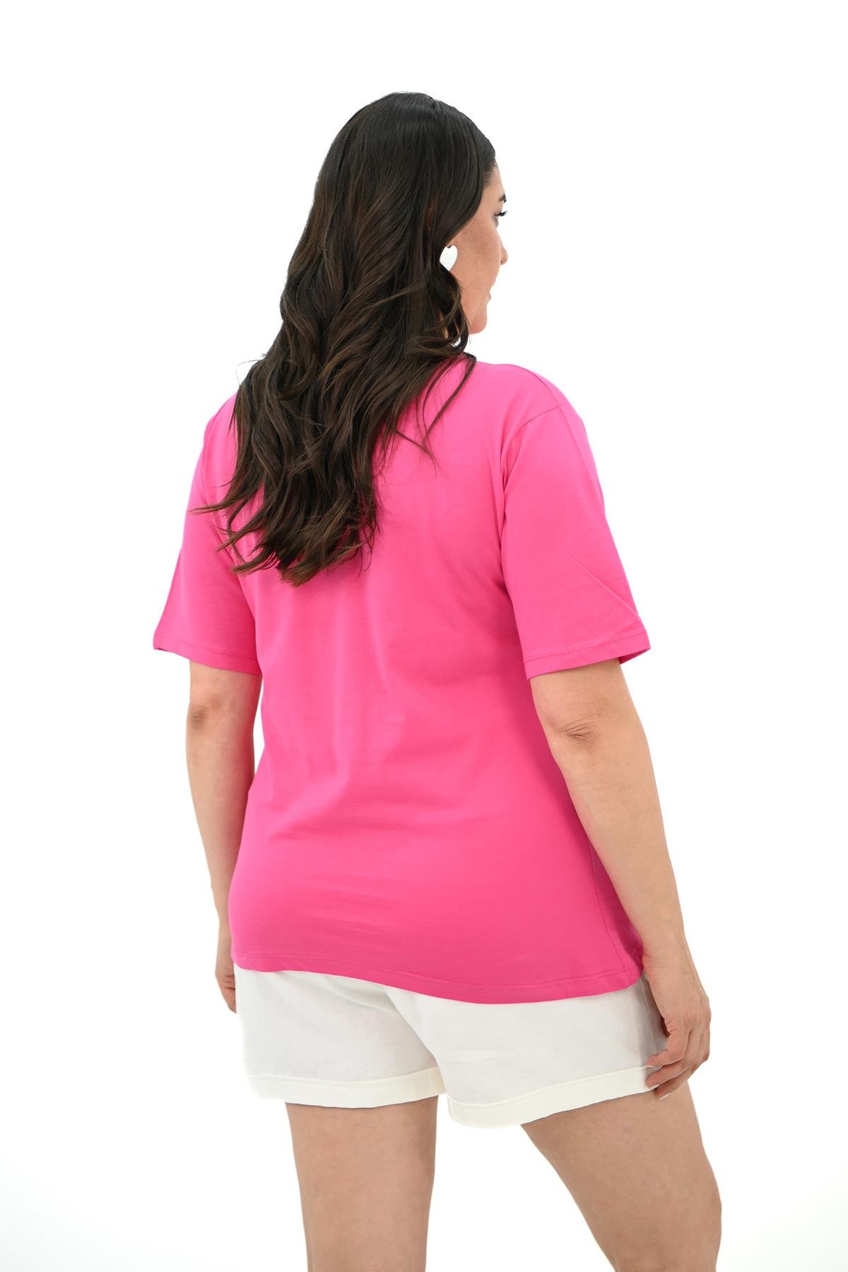 Kadın Büyük Beden Kalp şeklinde Papatya Baskılı T-Shirt 1575-23