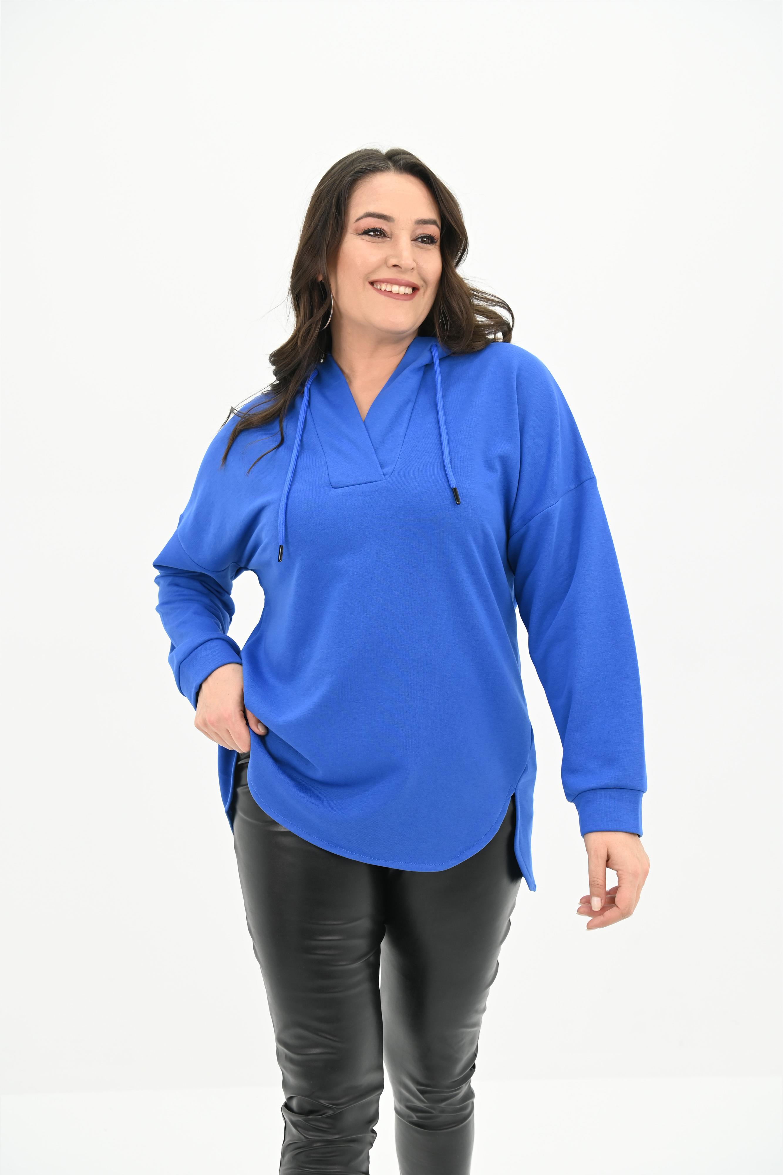 Kadın Büyük Beden Kapüşonlu Oversize Sweatshirt 1895-25