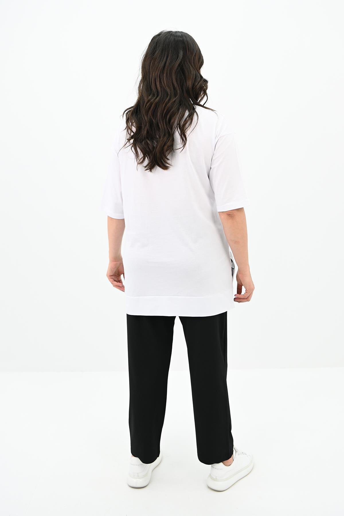 Kadın Büyük Beden Kelebek Baskı Detaylı T-shirt Takım 8114-25