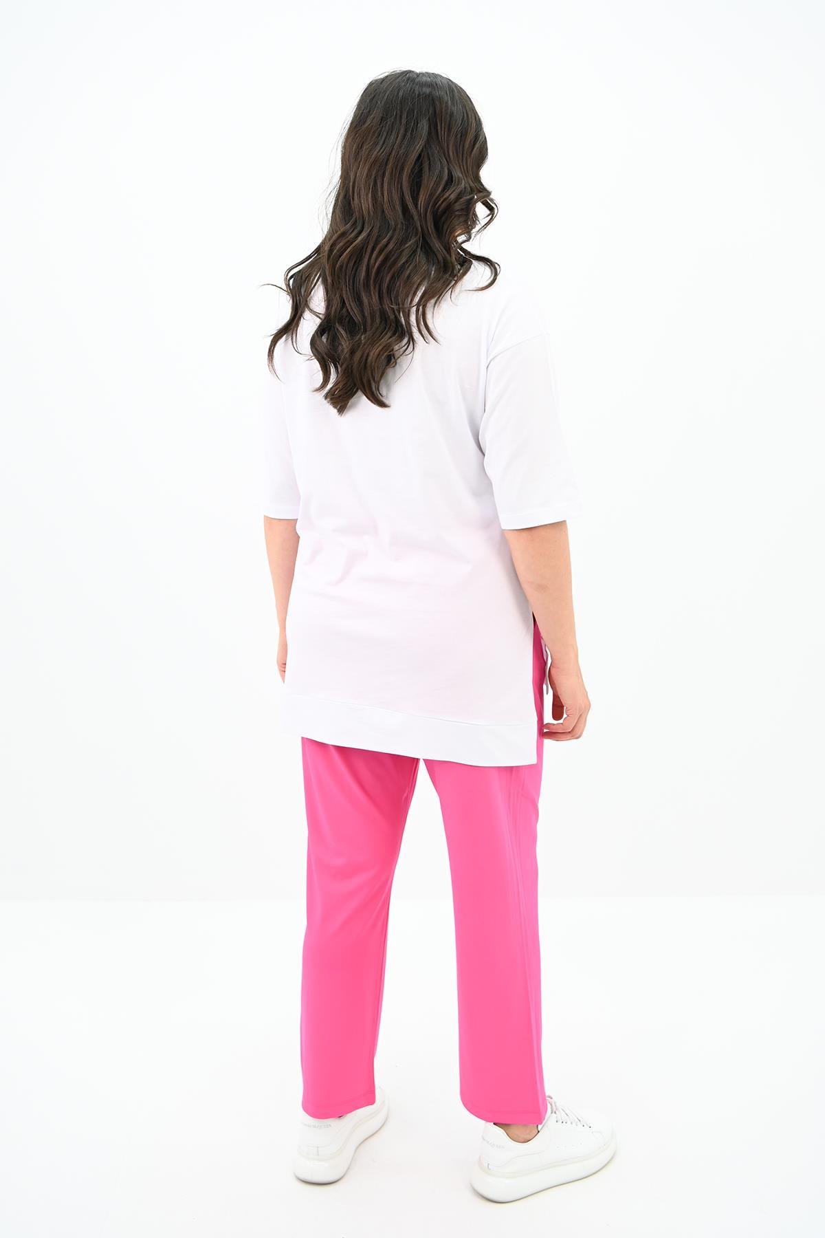 Kadın Büyük Beden Kelebek Baskı Detaylı T-shirt Takım 8114-25