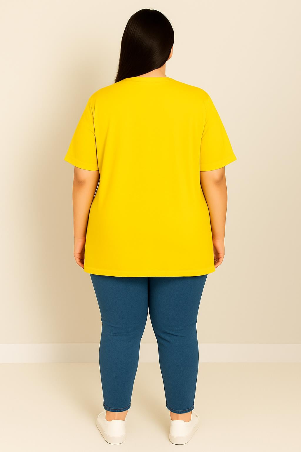 Kadın Büyük Beden Kısa Kollu Basic Oversize T-shirt 1976-25