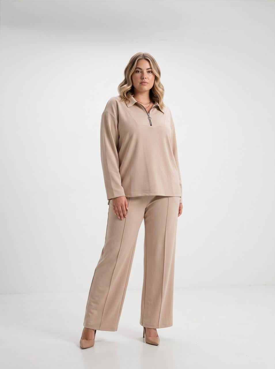 Kadın Büyük Beden Uzun Kollu Yarım Fermuar Detaylı Eşofman Takımı 8294-27