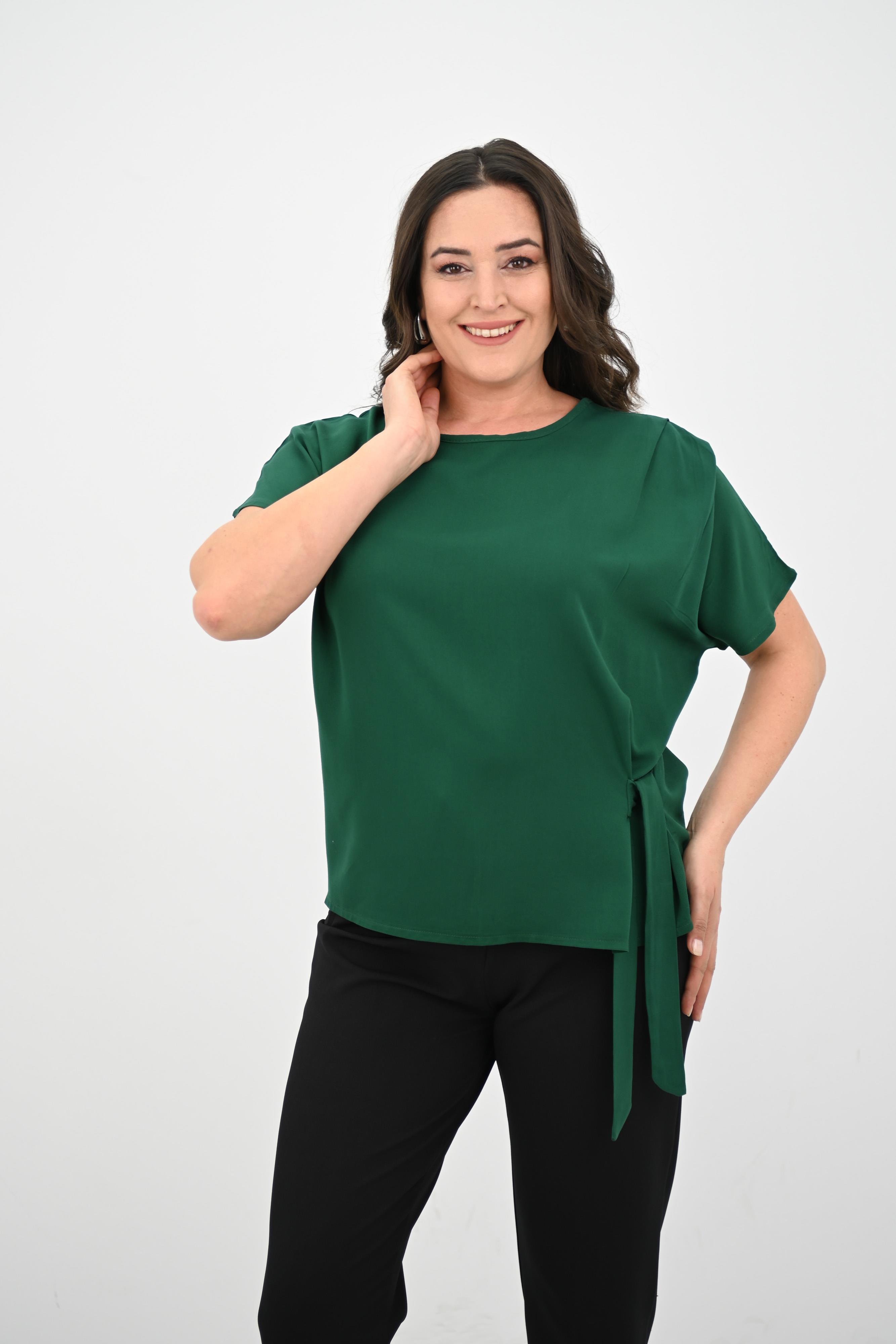 Kadın Büyük Beden Yan Bağlama Detaylı Bluz 1860-25