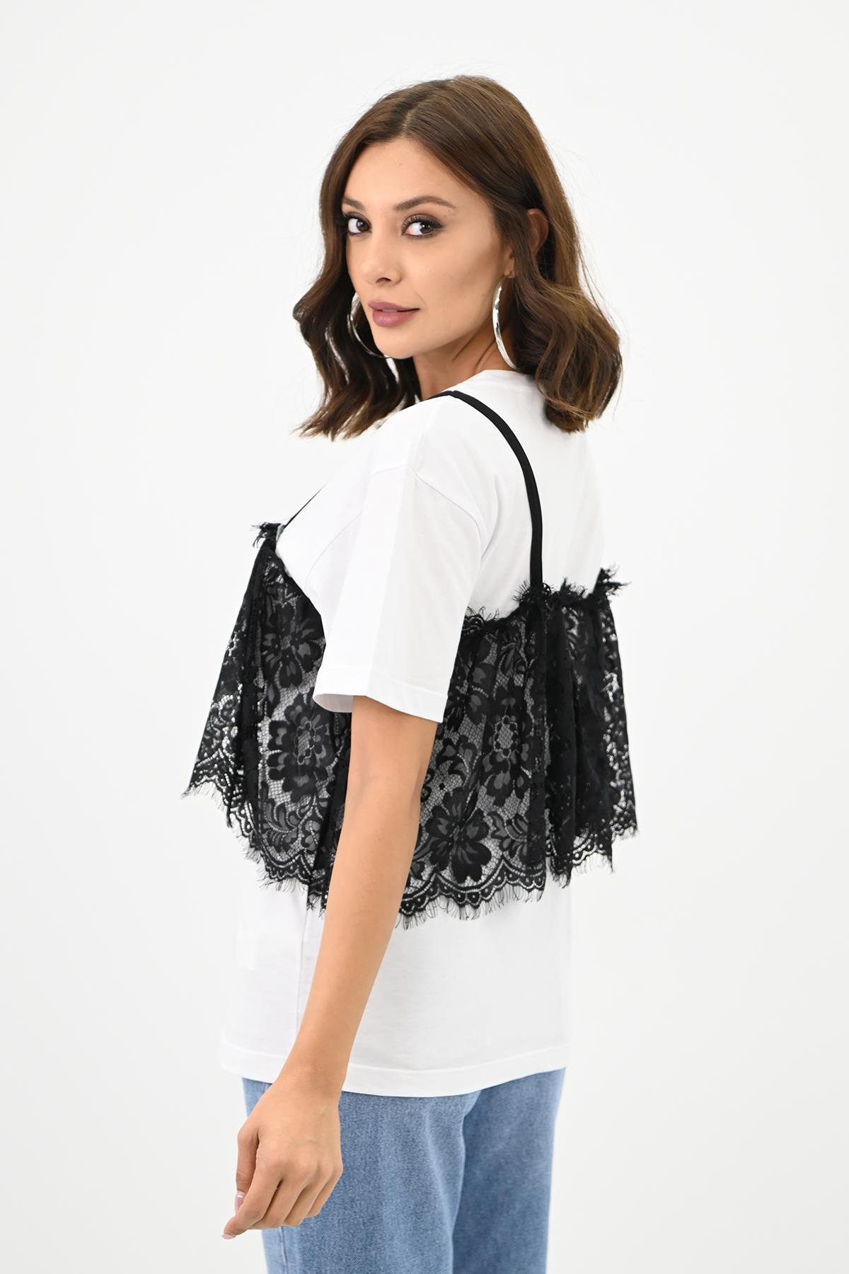 Kadın Dantel Detaylı T-shirt 1772-24