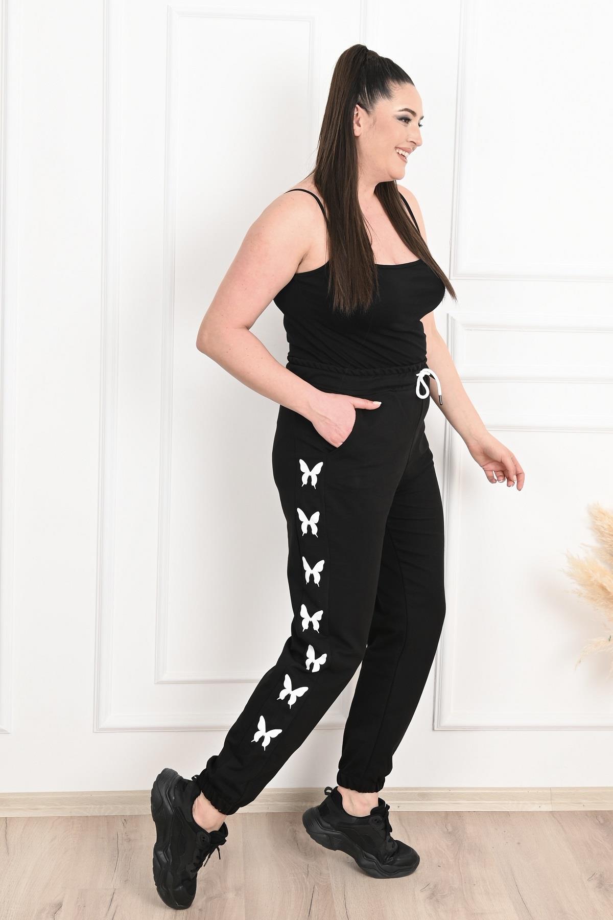 Kadın Dijital Baskılı Büyük Beden Jogger Pantolon 6060-22