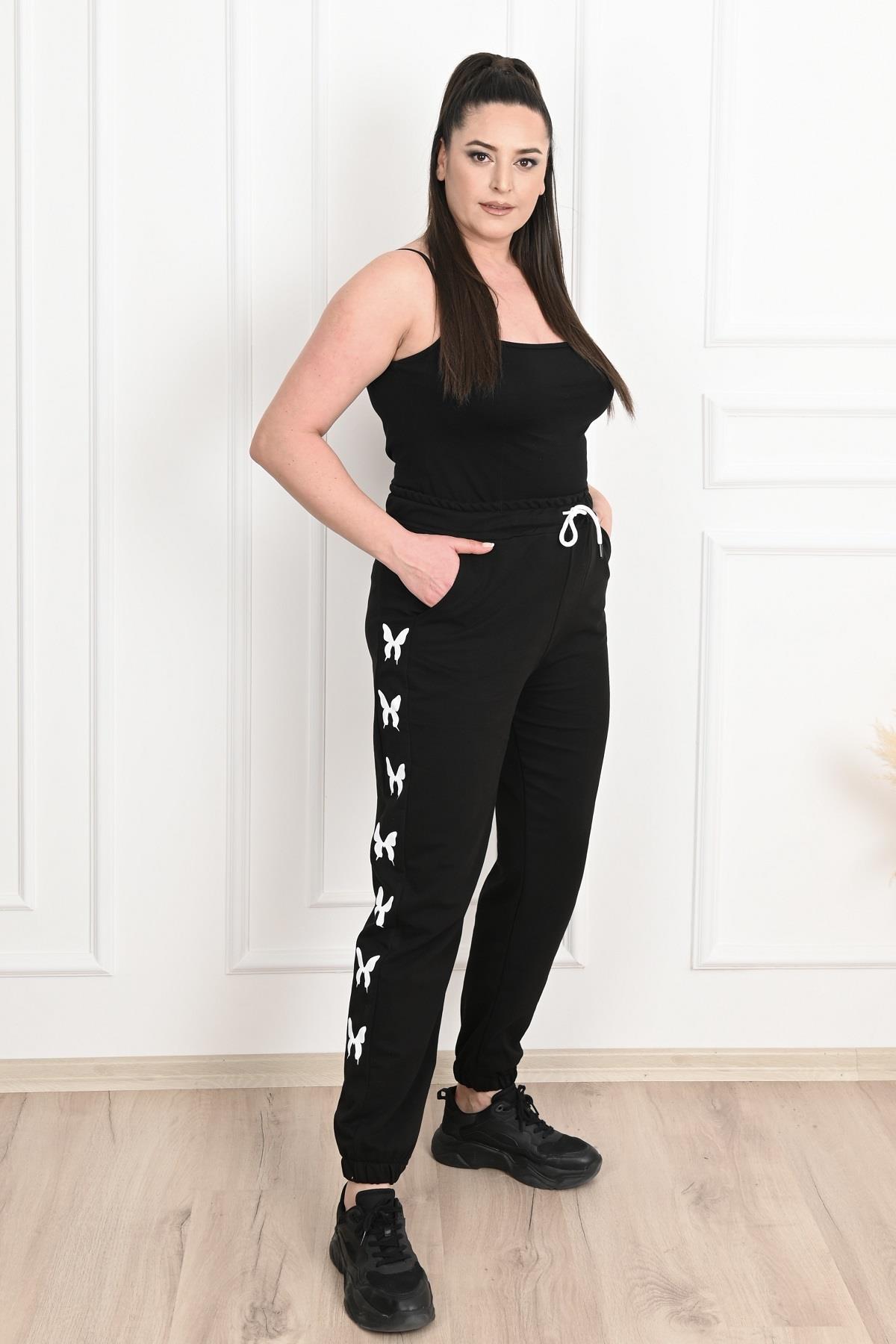 Kadın Dijital Baskılı Büyük Beden Jogger Pantolon 6060-22
