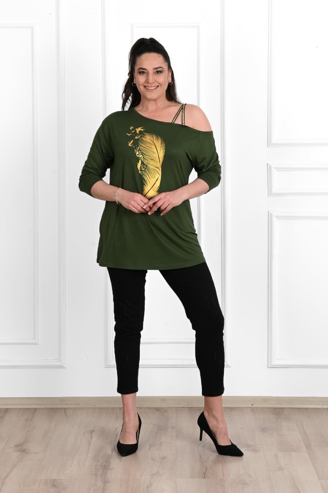 Kadın Düşük Omuzlu Büyük Beden T-shirt 1450-23
