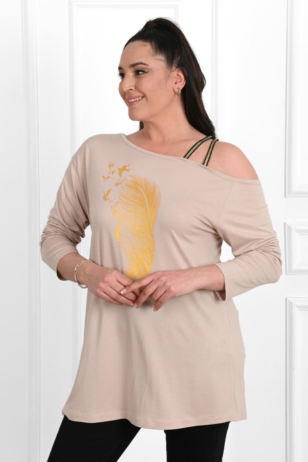 Kadın Düşük Omuzlu Büyük Beden T-shirt 1450-23