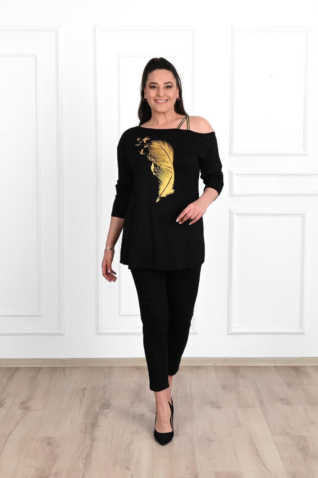 Kadın Düşük Omuzlu Büyük Beden T-shirt 1450-23