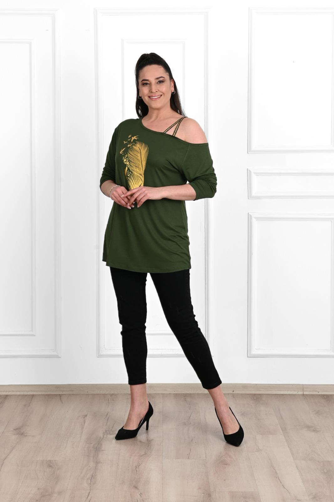 Kadın Düşük Omuzlu Büyük Beden T-shirt 1450-23