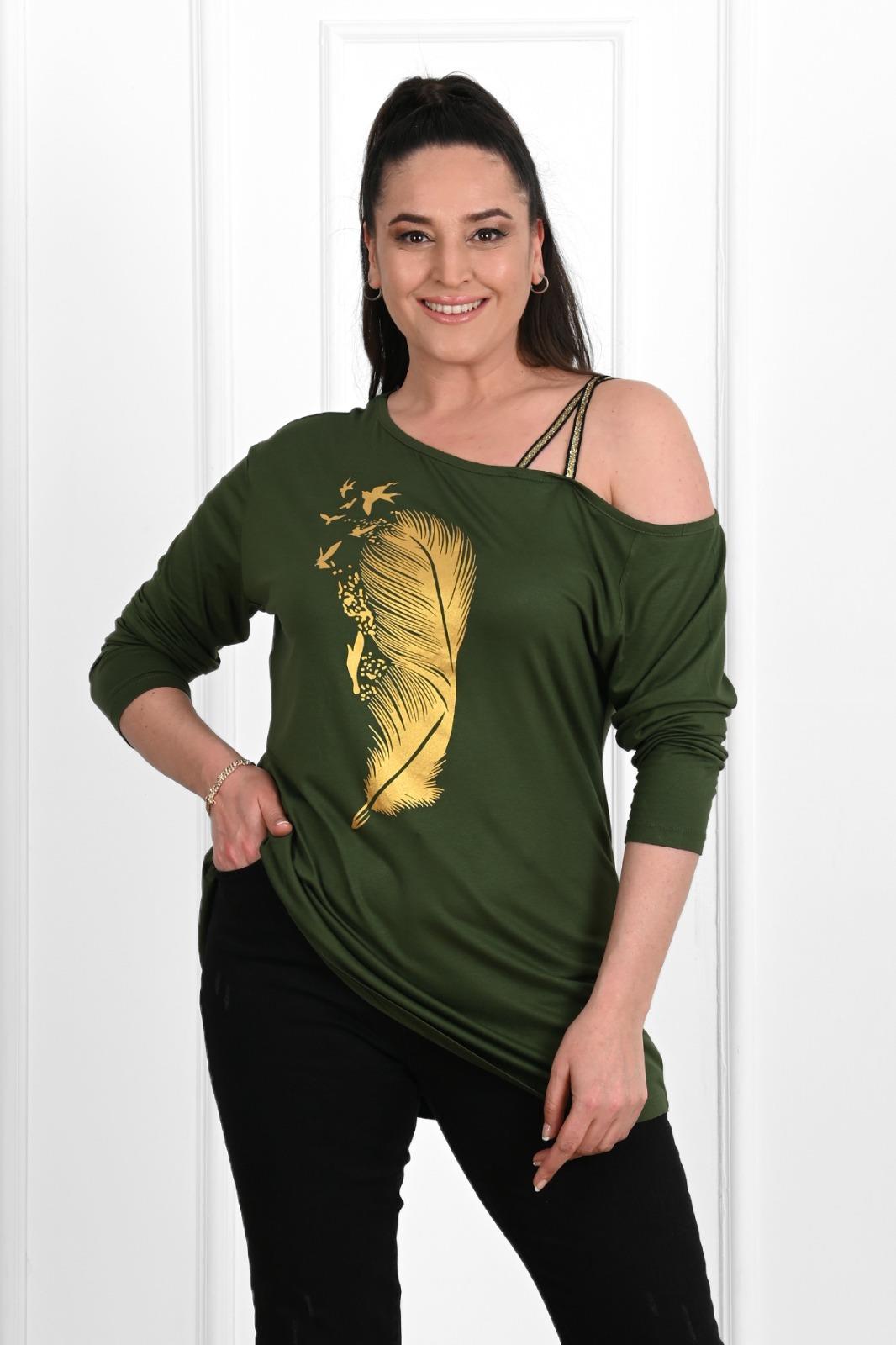 Kadın Düşük Omuzlu Büyük Beden T-shirt 1450-23