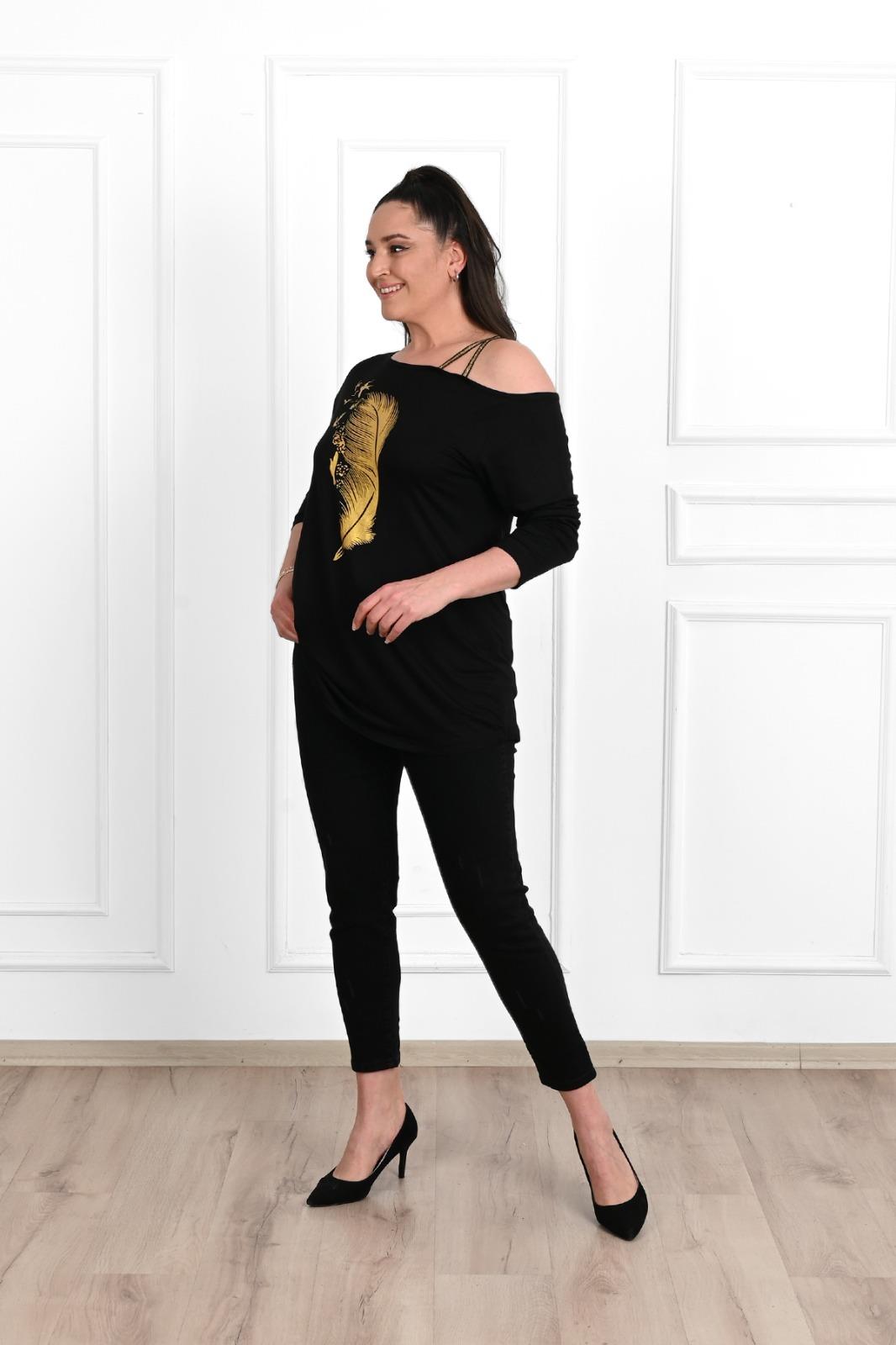 Kadın Düşük Omuzlu Büyük Beden T-shirt 1450-23
