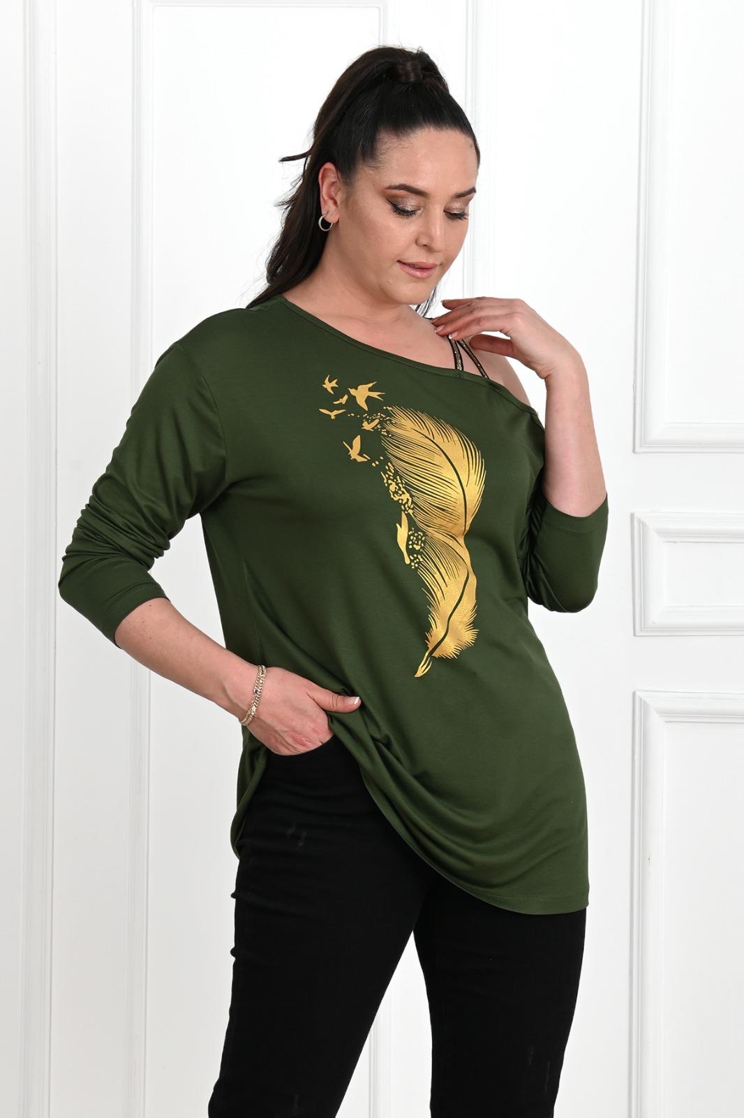 Kadın Düşük Omuzlu Büyük Beden T-shirt 1450-23