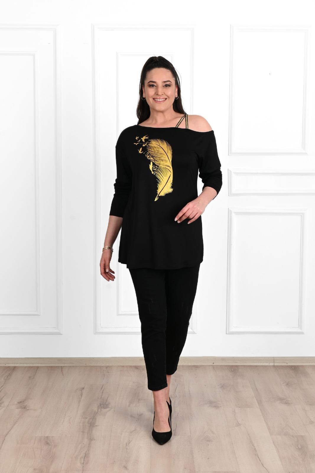 Kadın Düşük Omuzlu Büyük Beden T-shirt 1450-23
