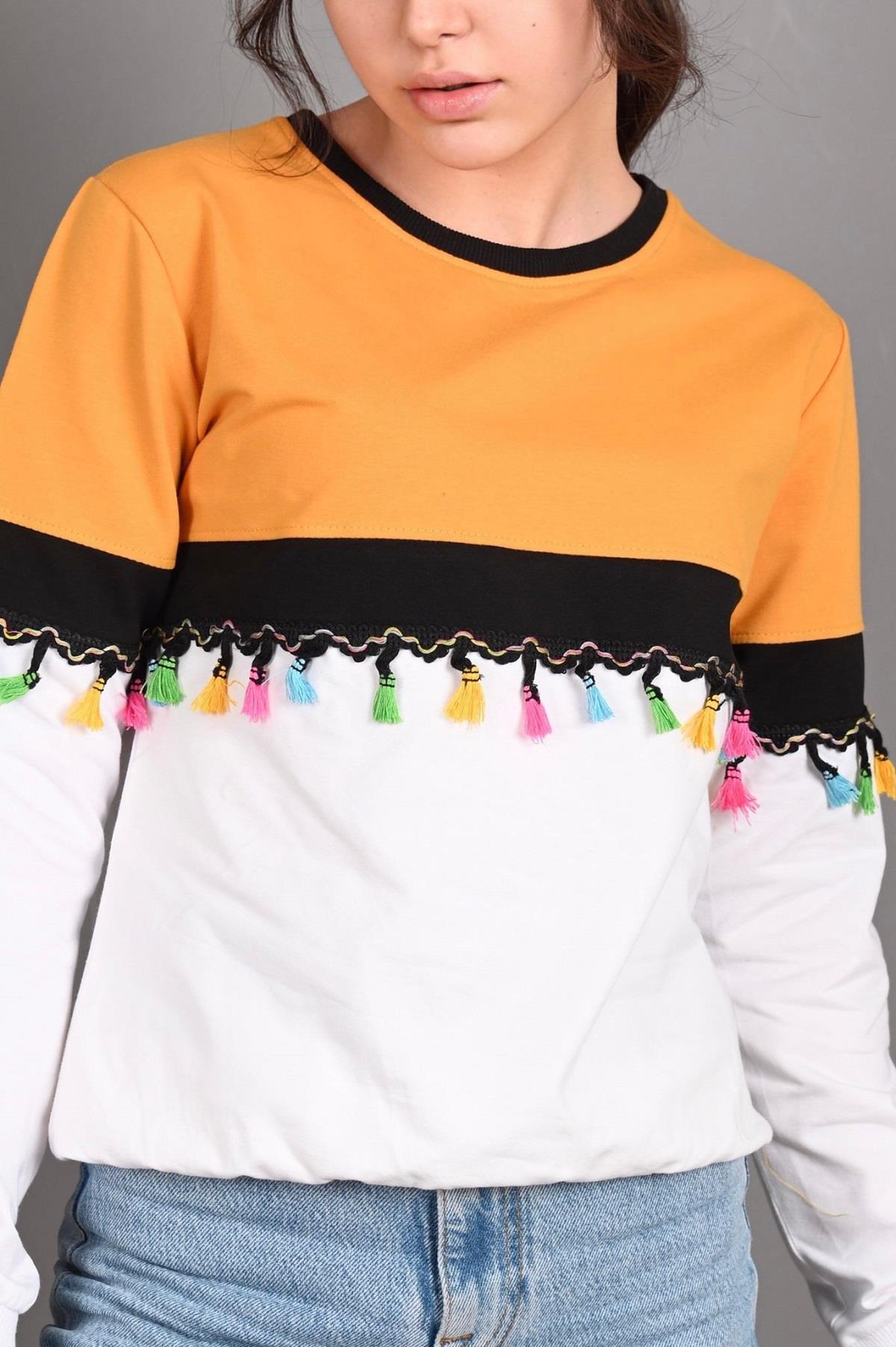 Kadın Garnili Püskül Detaylı Sweatshirt 2025