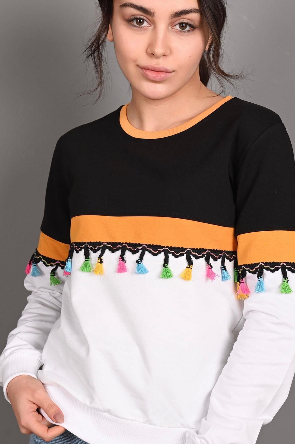 Kadın Garnili Püskül Detaylı Sweatshirt 2025