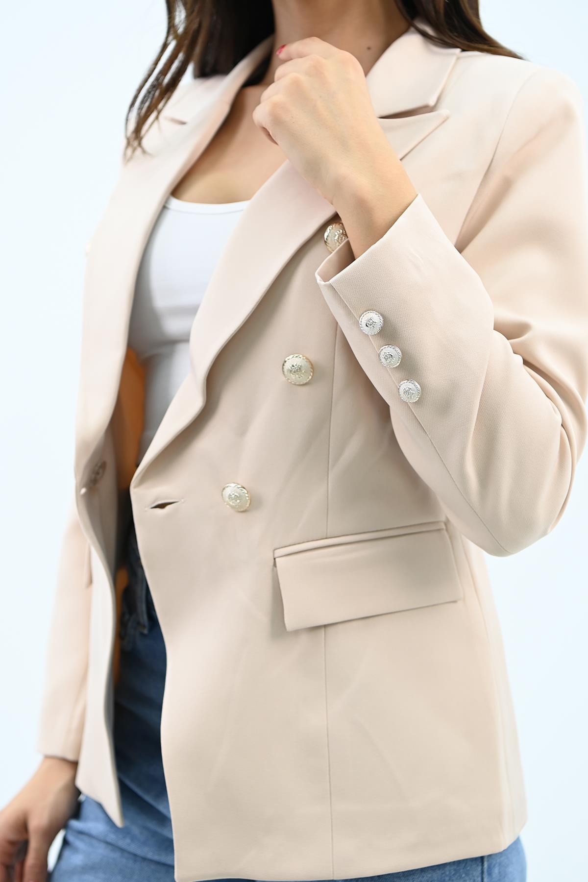 Kadın Gold Düğme Detaylı Blazer Ceket 0109-23