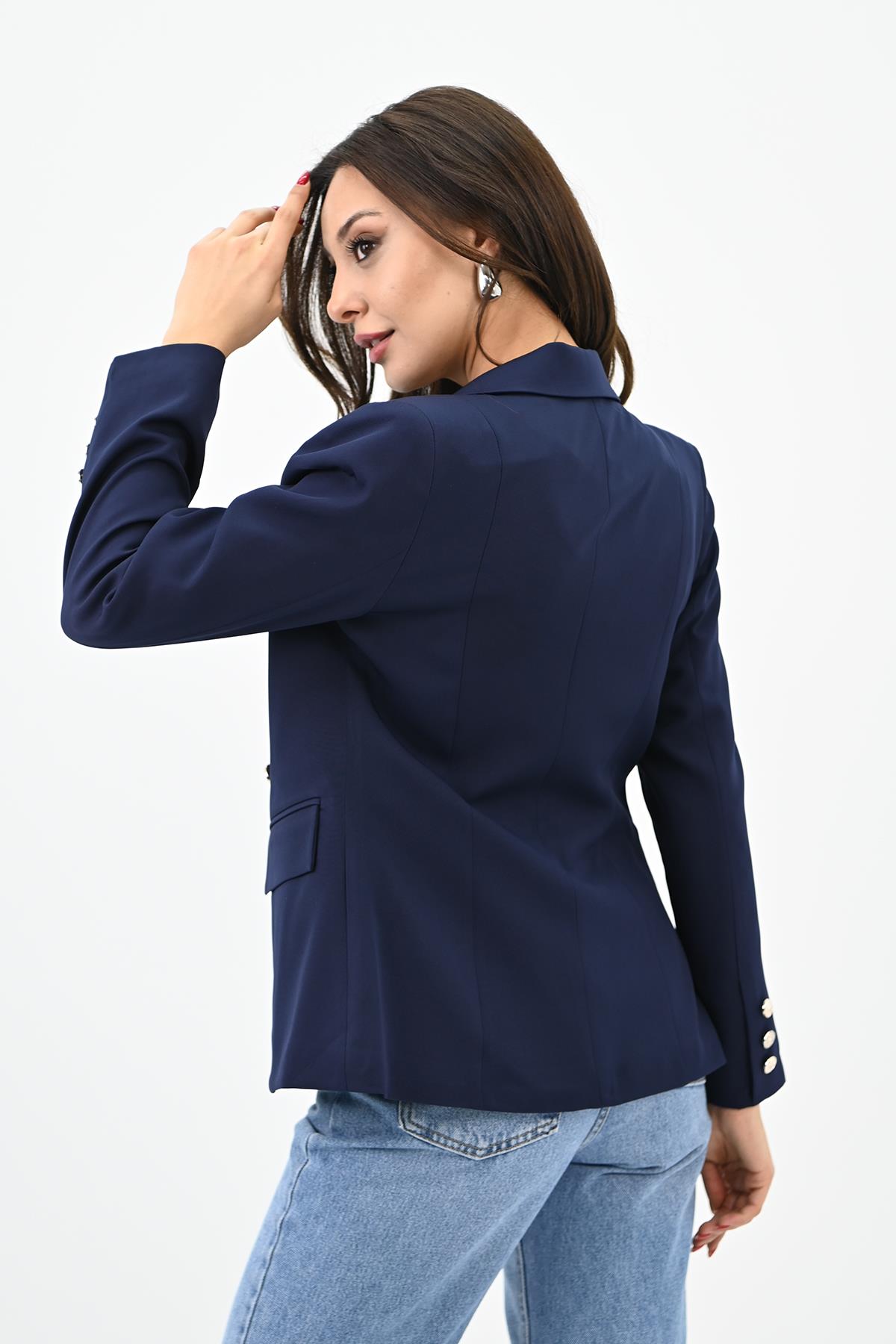 Kadın Gold Düğme Detaylı Blazer Ceket 0109-23