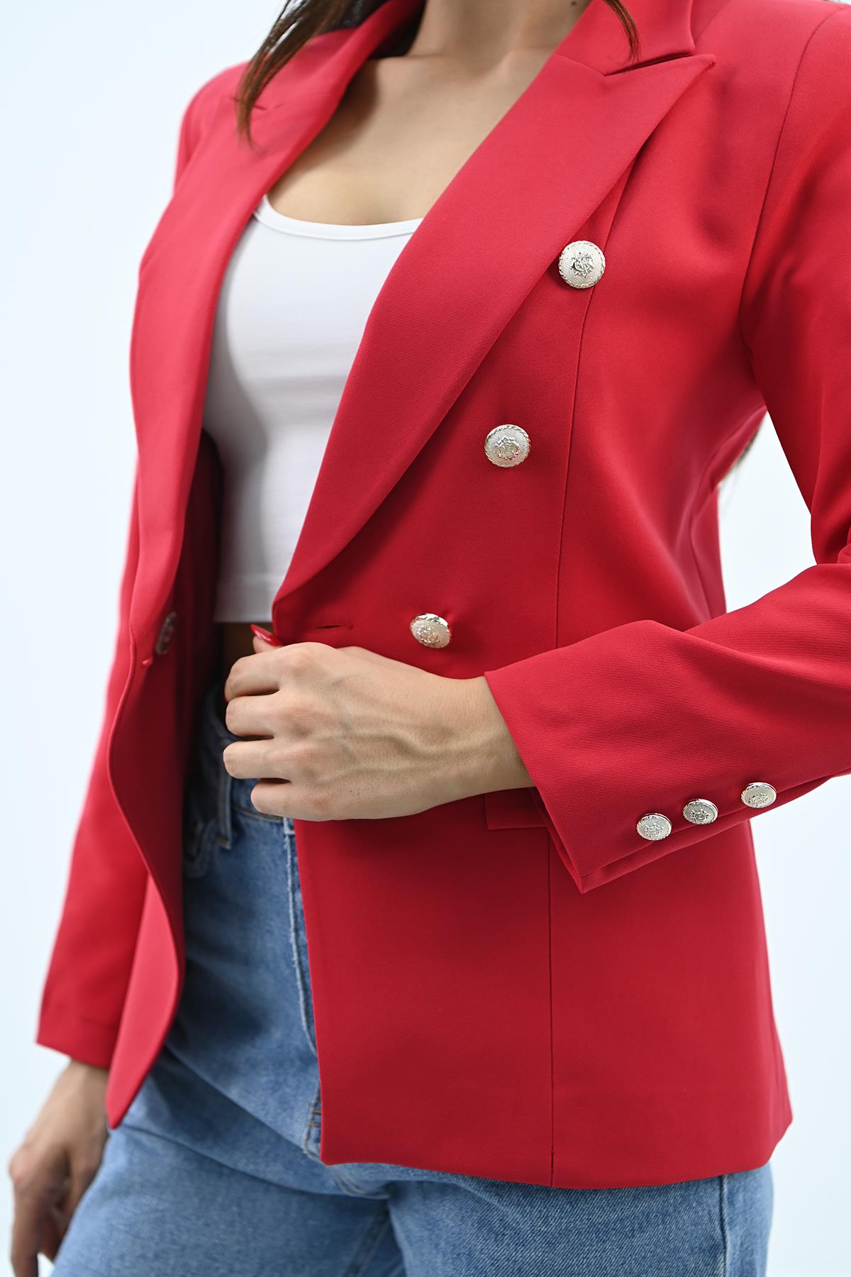 Kadın Gold Düğme Detaylı Blazer Ceket 0109-23