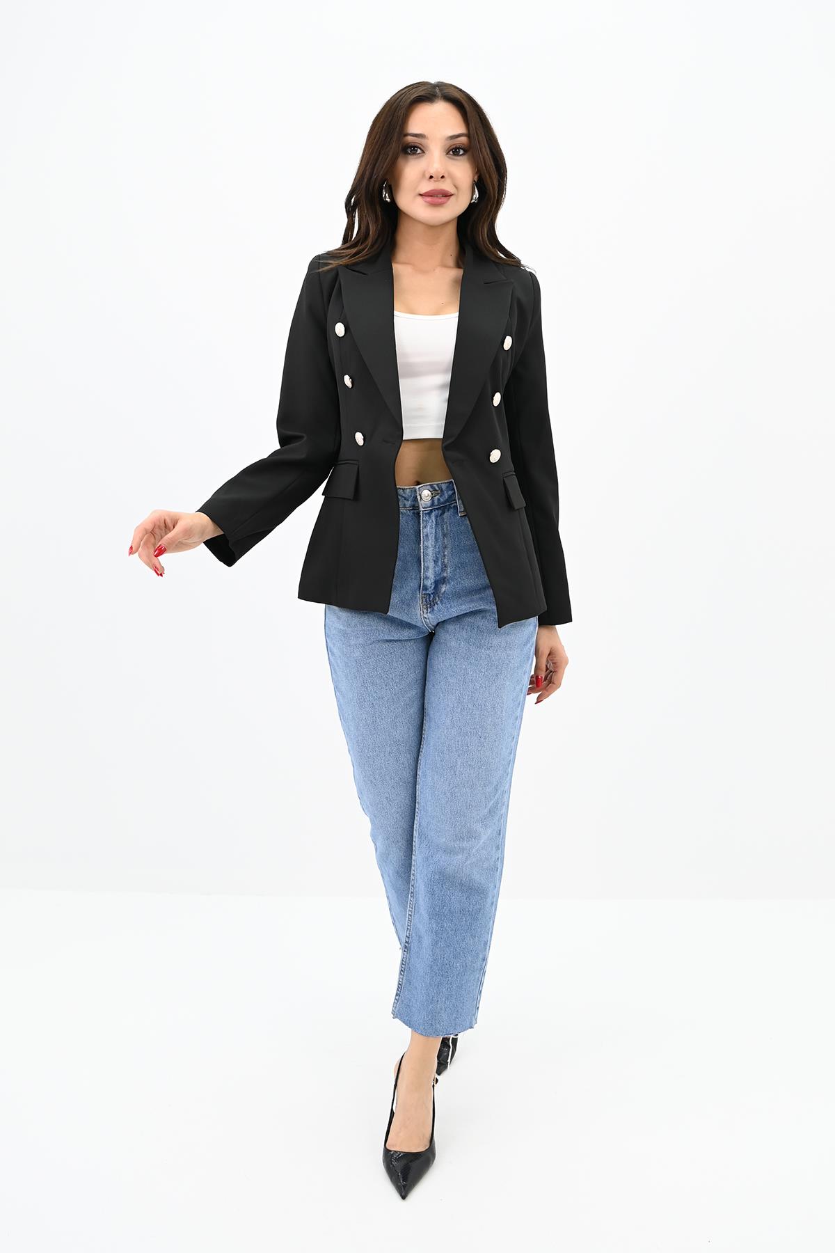 Kadın Gold Düğme Detaylı Blazer Ceket 0109-23