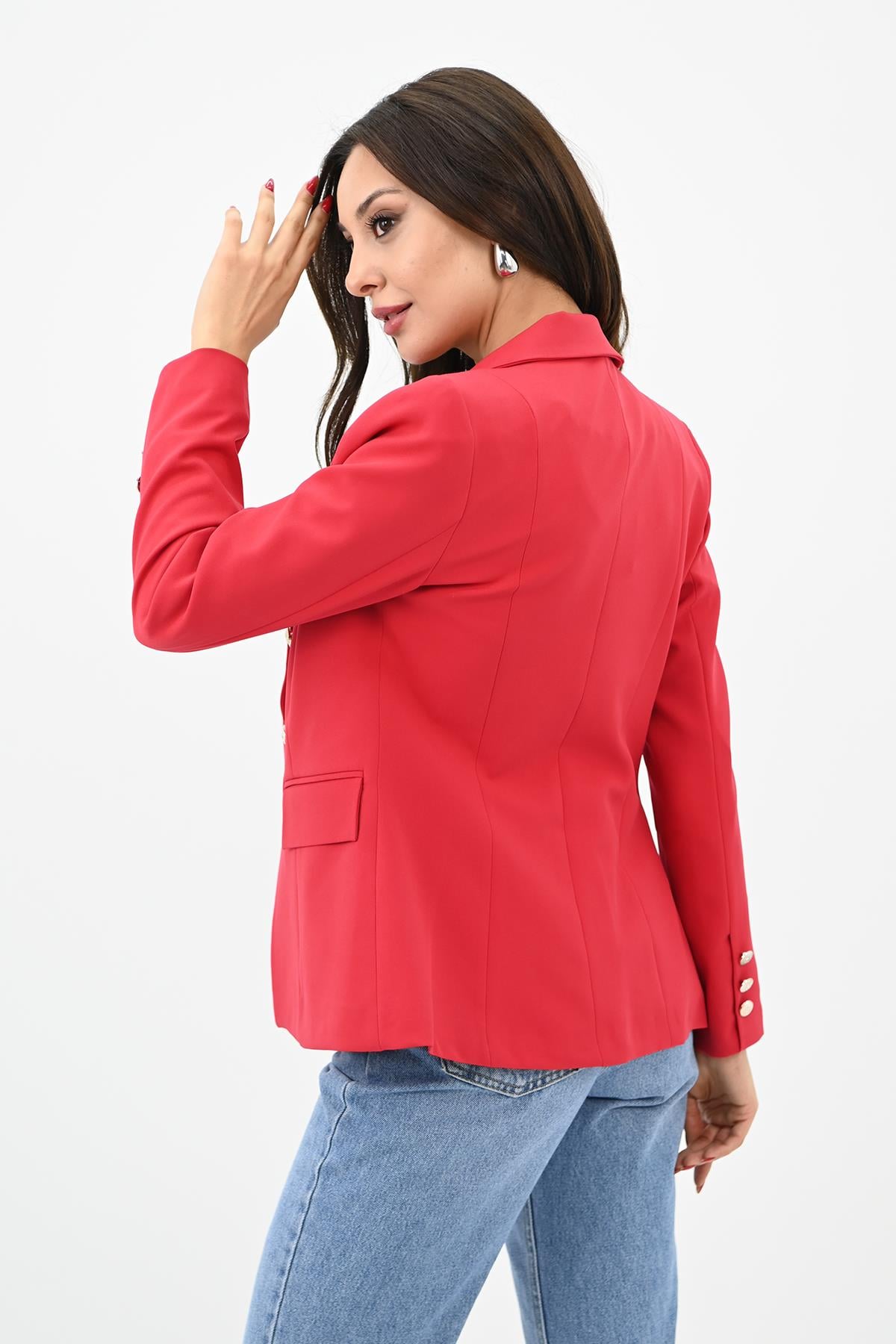 Kadın Gold Düğme Detaylı Blazer Ceket 0109-23