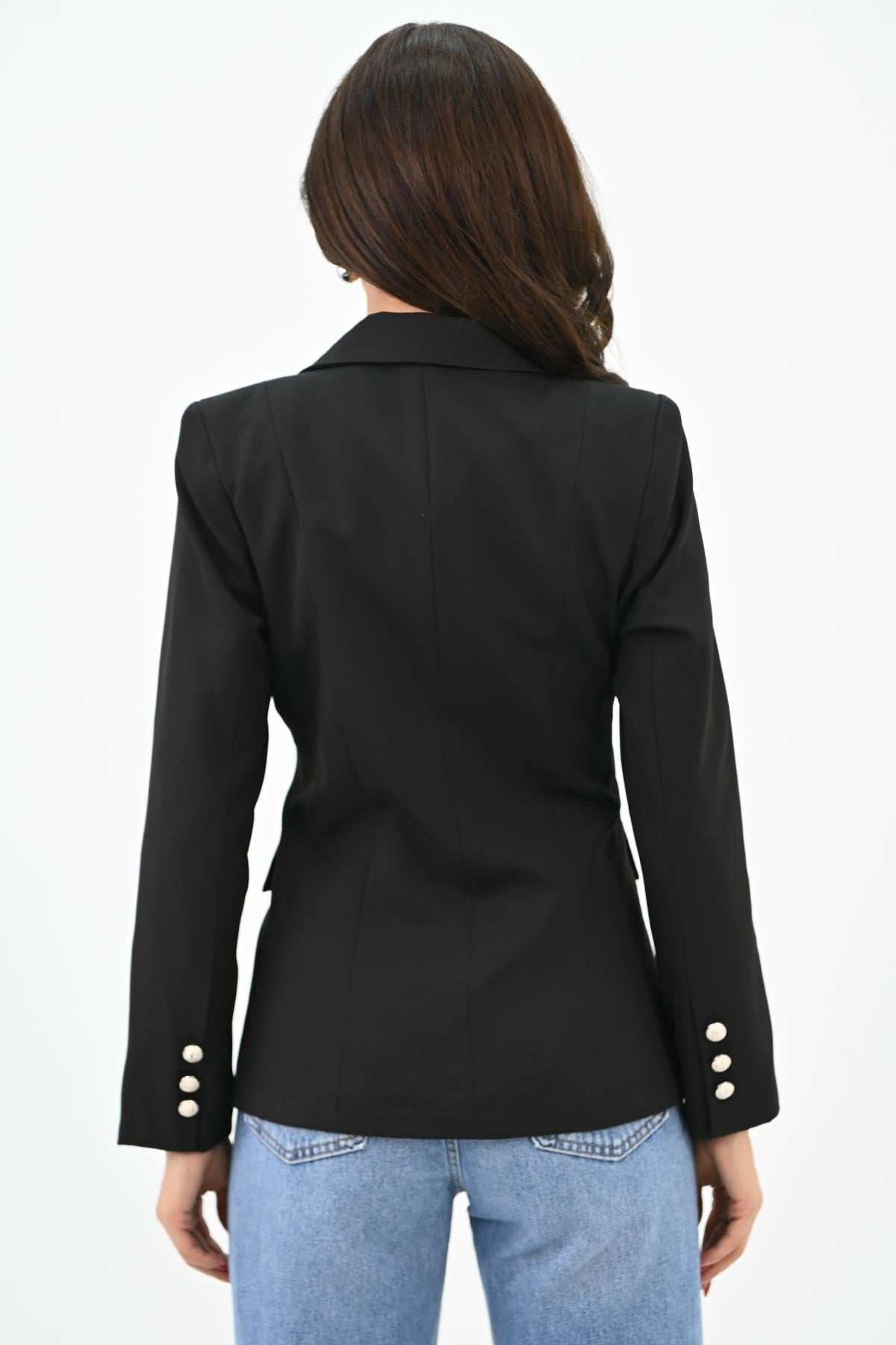 Kadın Gold Düğme Detaylı Blazer Ceket 0109-23