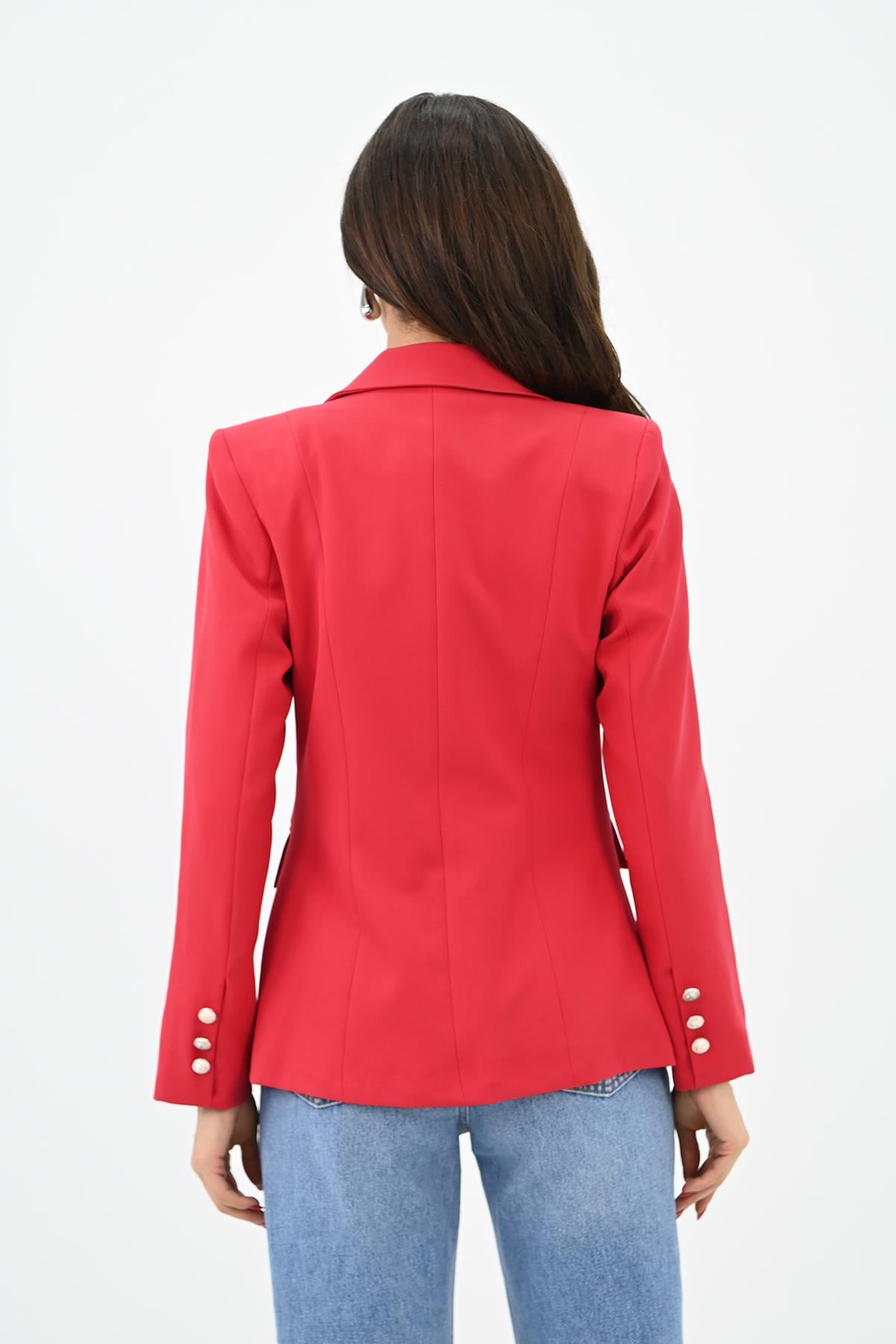 Kadın Gold Düğme Detaylı Blazer Ceket 0109-23